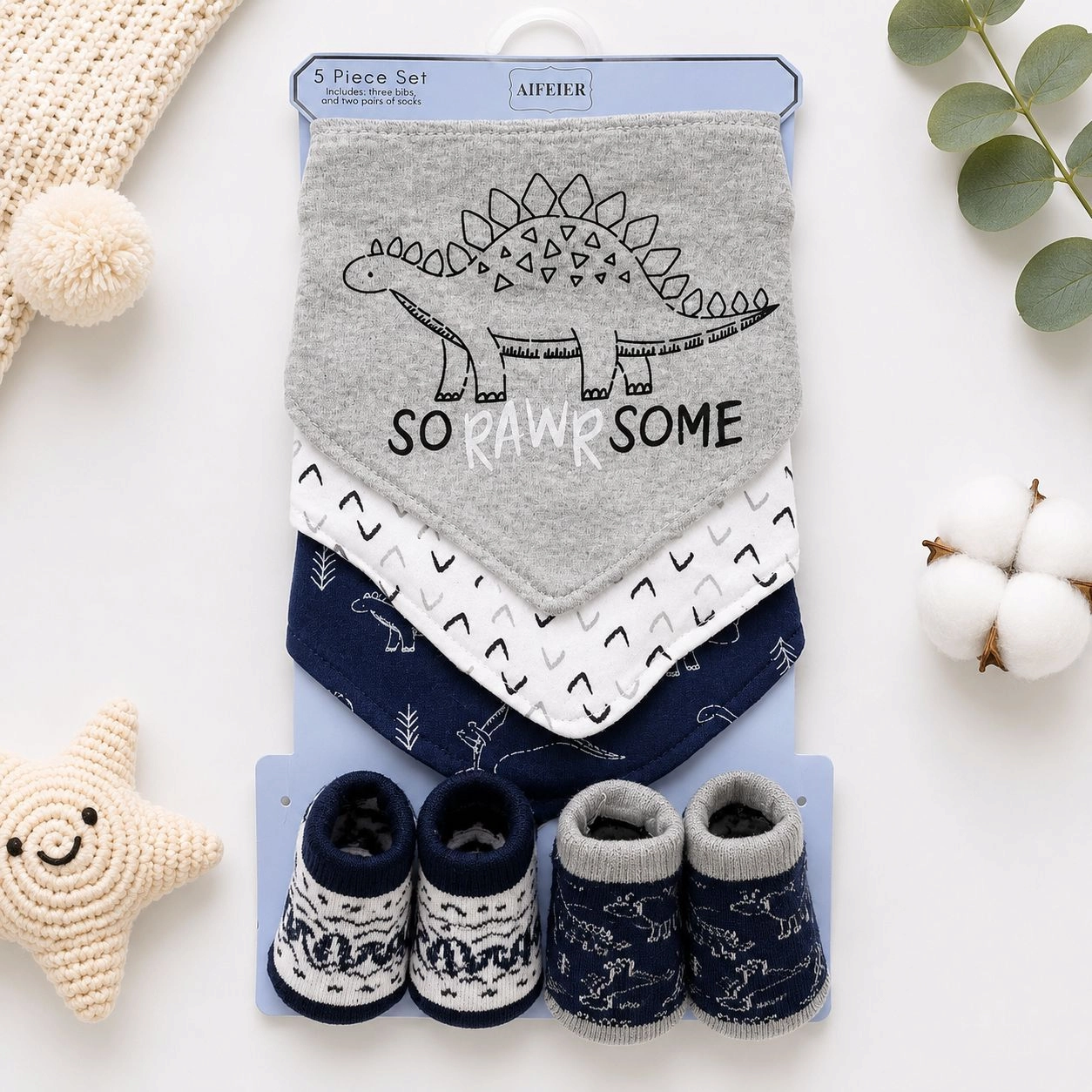 Aifeier 5 pcs baby bibs booties pack