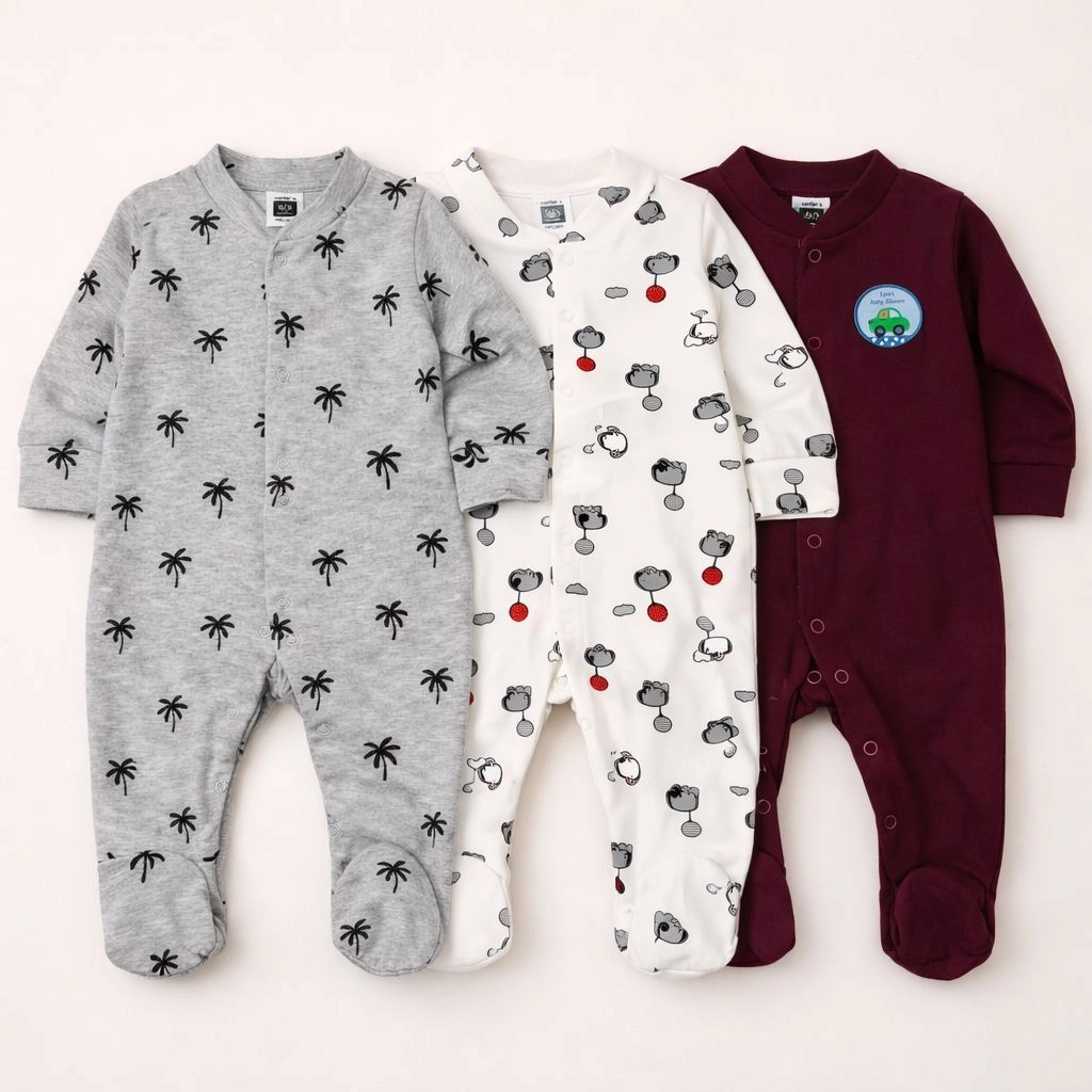 Carters Pack of 3 Sleep Suit Rompers Collection M (Open Feet)
