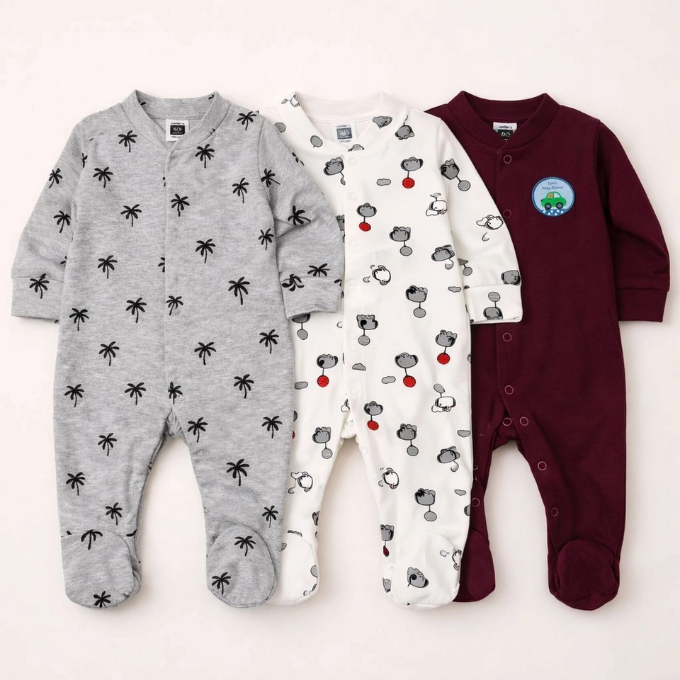 Carters Pack of 3 Sleep Suit Rompers Collection M (Open Feet)
