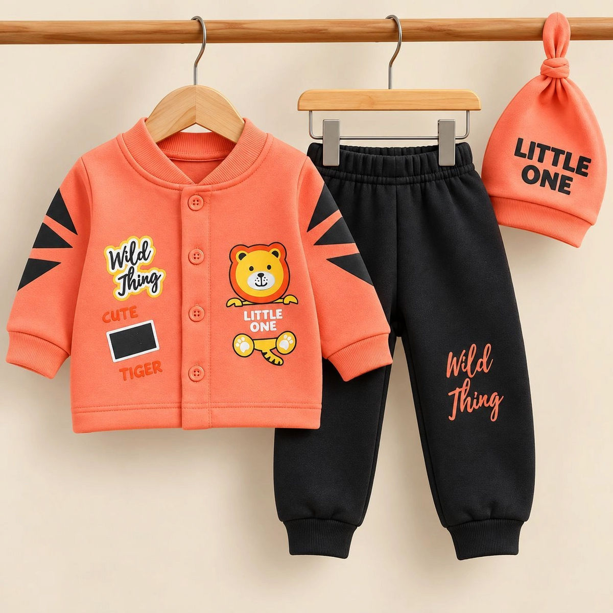 MK Winter Fleece Velvet Pajama Shirt With Cap(0-3 months)