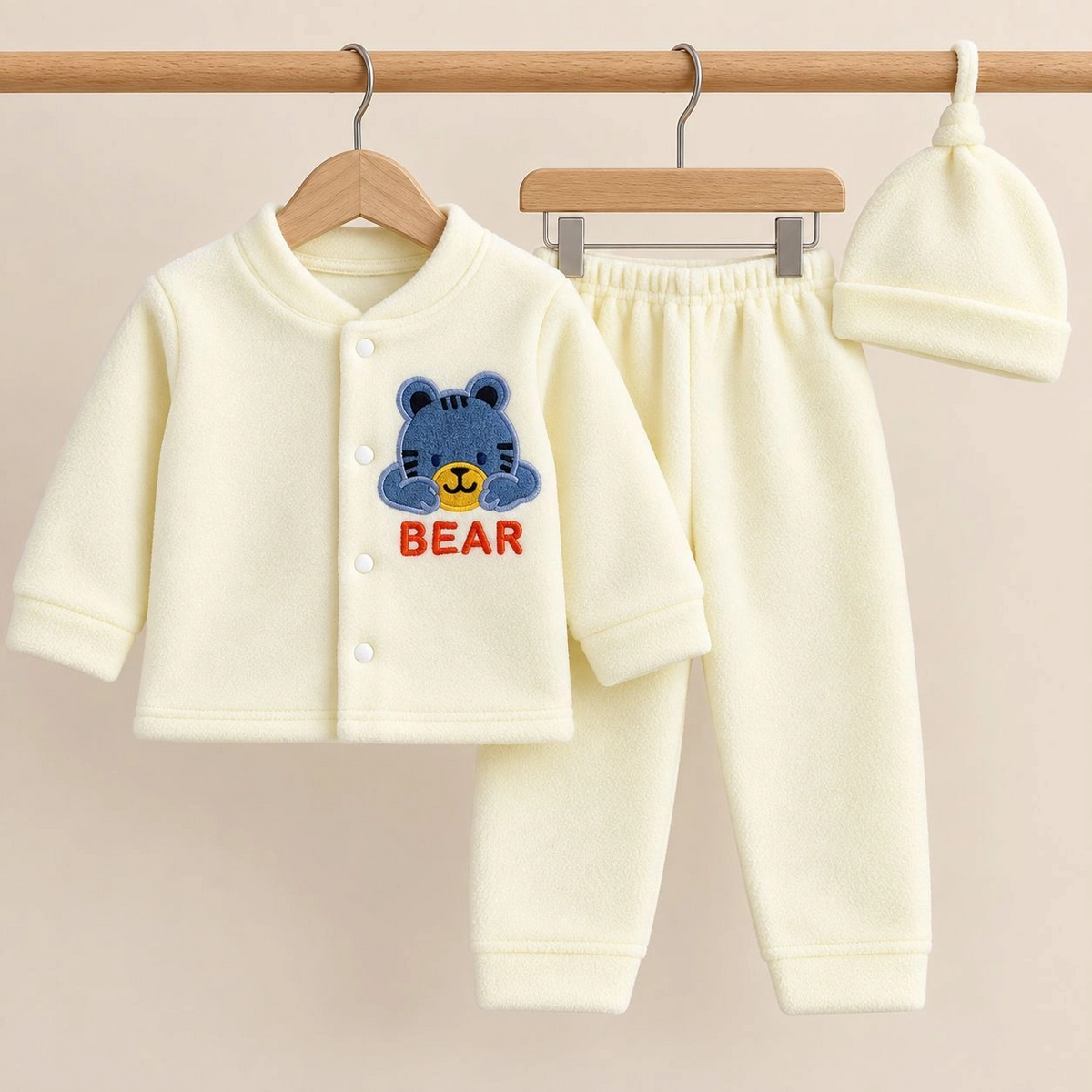 BS Winter Fleece Pajama Shirt With Cap(0-3 months)