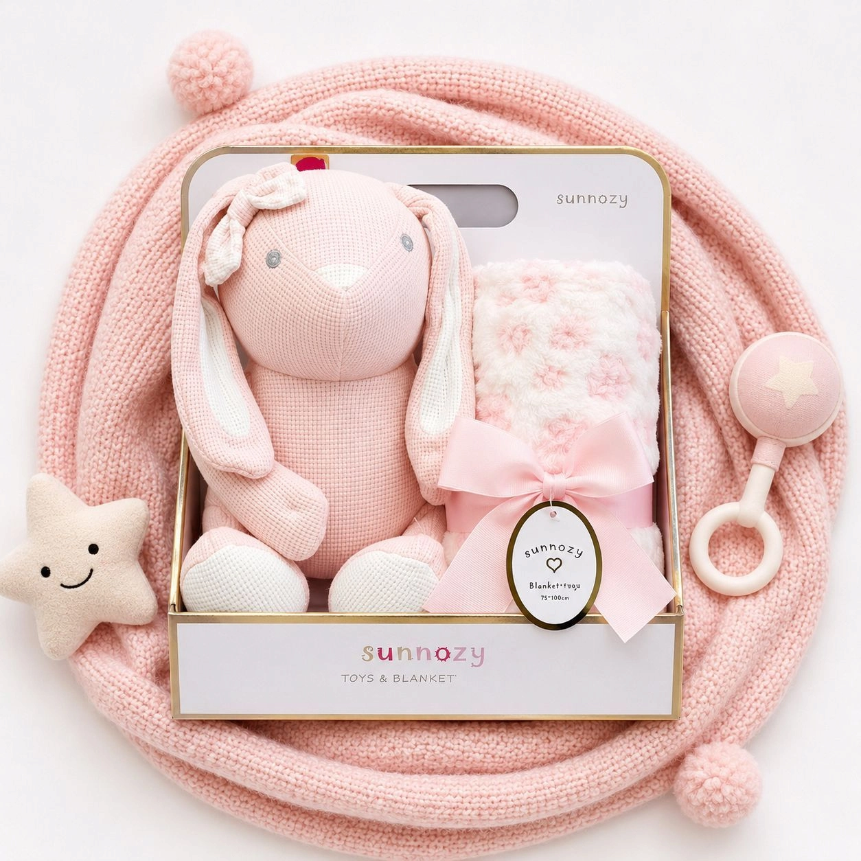 Sunnozy baby blanket with Toy pink