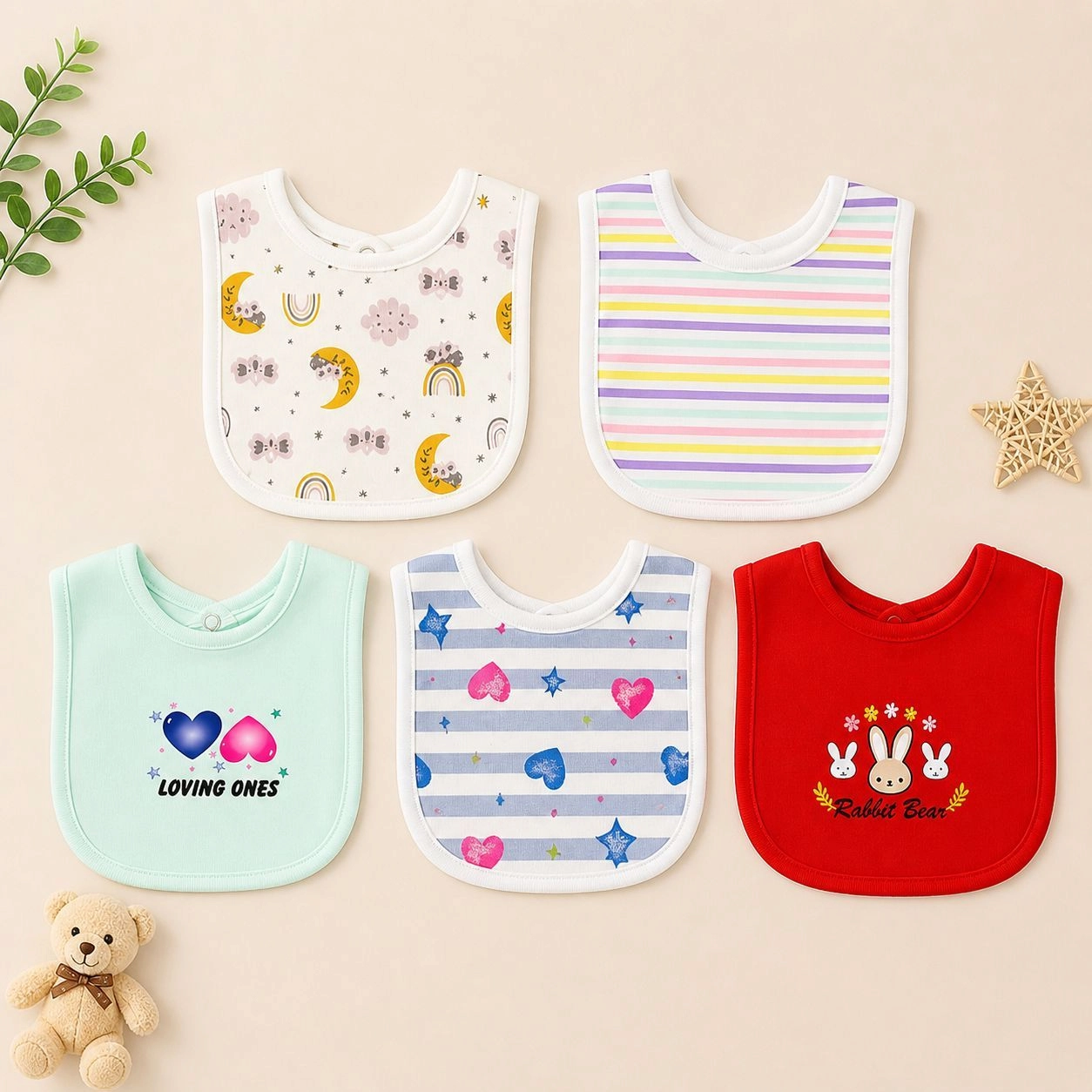 Branded Fancy Baby Bibs – Pack of 5