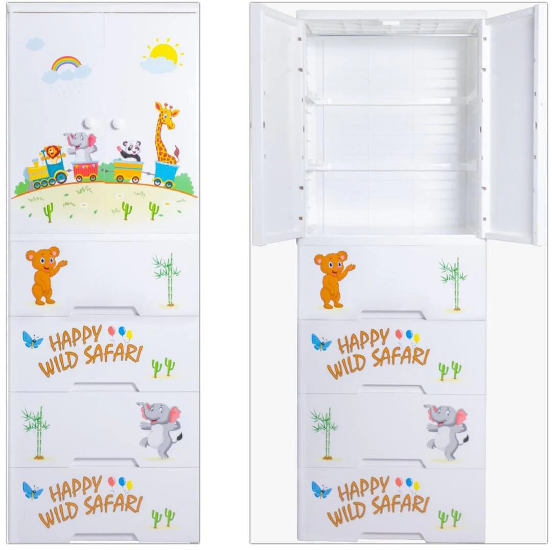 Large sized plastic wardrobe, with beautiful print designs and colors.
Spacious in size to easily store clothes, tools, toys, books and other stuff.
Made from strong and durable imported raw material for long life.
7 Layer (Model # 4022):
Dimensions: L41 x W61 x H171 cm
4 Large Draw + 3 Layer Cabinet
Features:
Two Shelves to stack and store Clothes and other stuff easily.
Shelves can be removed if desired.
Hanging rod to easily hang clothes.
Stoppers to prevent draw from fa