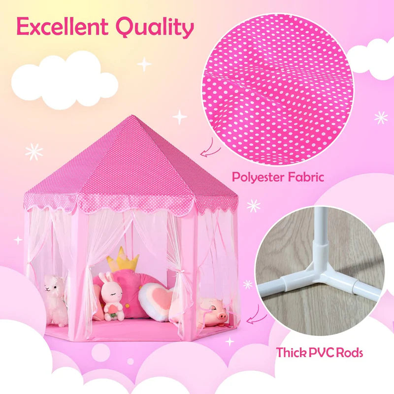 WHY YOUR KIDS WILL LOVE THE PRINCESS TENT HOUSE?
The Little Princess Tent is a magical place that sparks your little one's imagination and lets them be little adventurers. It's a cozy and comfy spot for playtime, learning, and having fun with your favorite buddies be it friends, family or cuddly toys!
Just like a tiny home, the Mini Tent is perfect for spending hours of joy-filled play all on your own.
It's made from super-safe and eco-friendly materials, ensuring it stays strong and doesn