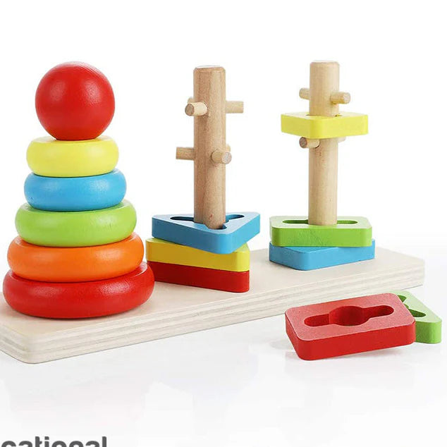 Rainbow Wooden Shape Stacker – Learn, Sort & Play! 🌈🔺