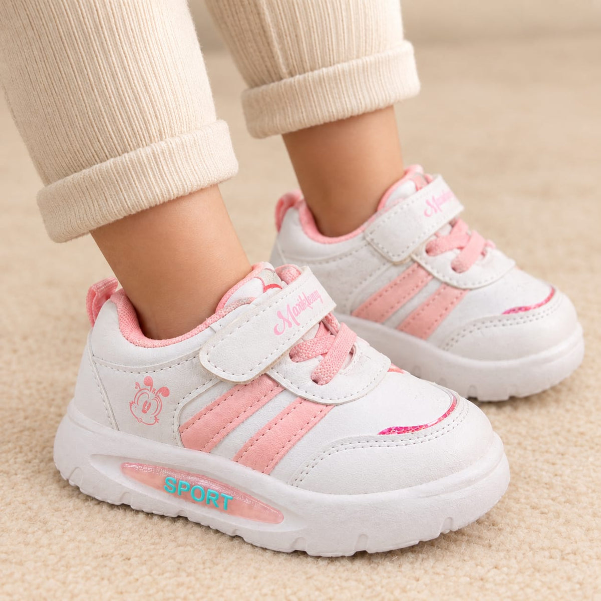 Imported Girl's Chunky Jogger Sneakers (white and pink) - Toddler Sizes 21-25