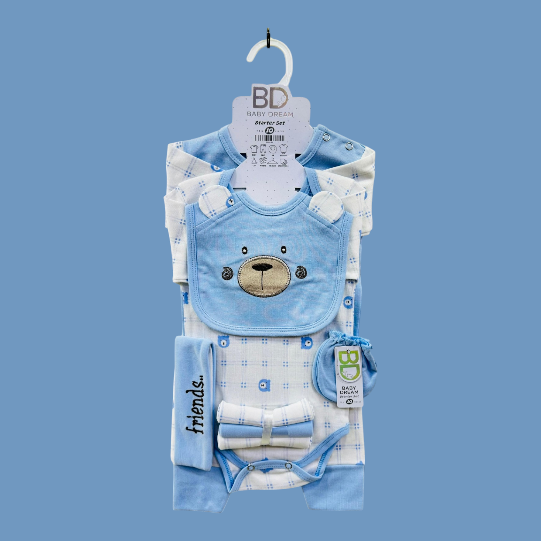 Branded Premium Baby 10-Piece Starter Set – Complete Newborn Essentials!

Give your little one the best start with our premium 10-piece baby starter set – a must-have for newborns! Made with soft, high-quality fabric, this set ensures comfort, warmth, and convenience for both baby and parents.

✨ Set Includes:

✔ 1 x Shirt – Soft and gentle on baby’s skin
✔ 1 x Pajama – Cozy and breathable
✔ 1 x Wrapping Sheet – Keeps baby warm and snug
✔ 1 x Bib – Protects outfits from spills
✔ 1 x Cap – Keeps baby’s head 