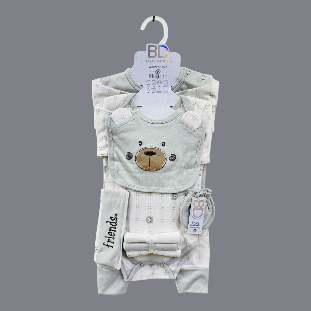 Branded Premium Baby 10-Piece Starter Set – Complete Newborn Essentials!

Give your little one the best start with our premium 10-piece baby starter set – a must-have for newborns! Made with soft, high-quality fabric, this set ensures comfort, warmth, and convenience for both baby and parents.

✨ Set Includes:

✔ 1 x Shirt – Soft and gentle on baby’s skin
✔ 1 x Pajama – Cozy and breathable
✔ 1 x Wrapping Sheet – Keeps baby warm and snug
✔ 1 x Bib – Protects outfits from spills
✔ 1 x Cap – Keeps baby’s head 