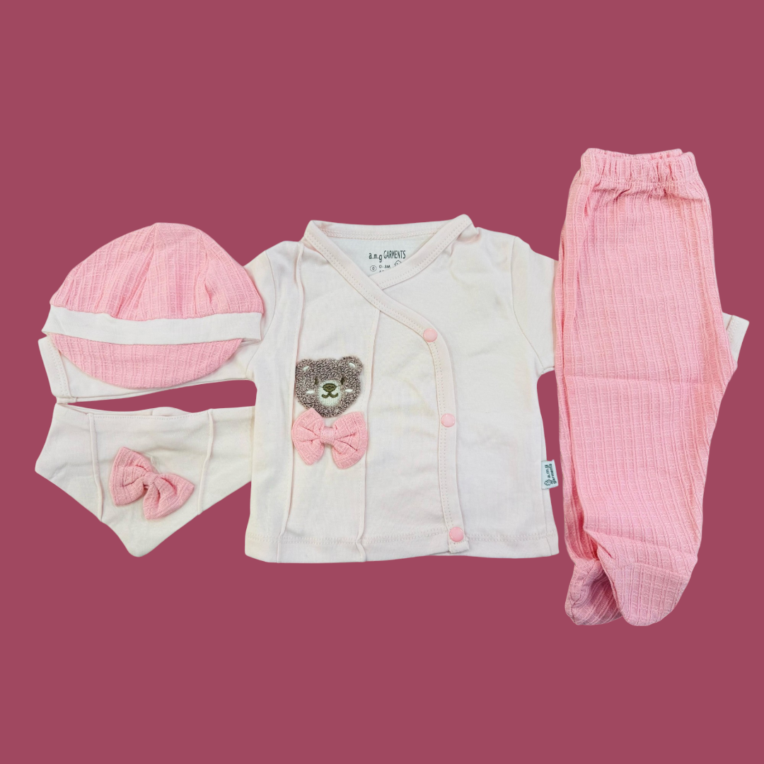 👶✨ Premium Summer Baby Starter Set – 4-Piece Collection! ☀️💖

Give your newborn the perfect summer comfort with our premium 4-piece baby starter set! Designed with soft & breathable fabric, this set is an essential for every baby’s wardrobe.

🌟 Features & Benefits:

✔ Complete Set – Includes shirt, trouser, bib, and cap for a coordinated look.
✔ Premium Summer Fabric – Lightweight & breathable for ultimate comfort.
✔ Super Soft & Gentle – Perfect for newborn’s delicate skin.
✔ Adorable & Practical – Styl