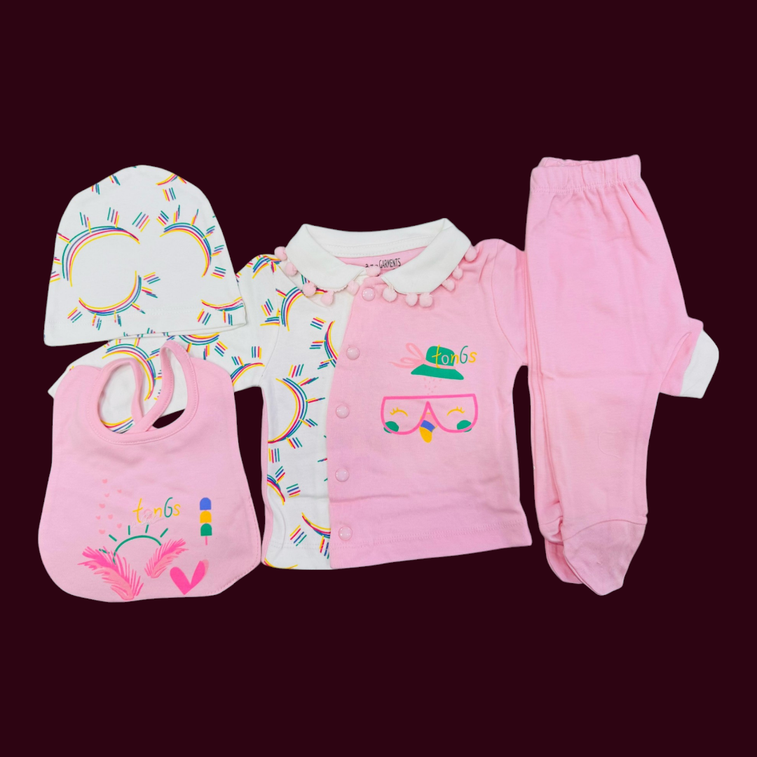 👶✨ Premium Summer Baby Starter Set – 4-Piece Collection! ☀️💖

Give your newborn the perfect summer comfort with our premium 4-piece baby starter set! Designed with soft & breathable fabric, this set is an essential for every baby’s wardrobe.

🌟 Features & Benefits:

✔ Complete Set – Includes shirt, trouser, bib, and cap for a coordinated look.
✔ Premium Summer Fabric – Lightweight & breathable for ultimate comfort.
✔ Super Soft & Gentle – Perfect for newborn’s delicate skin.
✔ Adorable & Practical – Styl