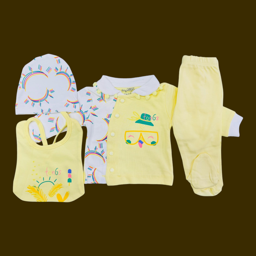 👶✨ Premium Summer Baby Starter Set – 4-Piece Collection! ☀️💖

Give your newborn the perfect summer comfort with our premium 4-piece baby starter set! Designed with soft & breathable fabric, this set is an essential for every baby’s wardrobe.

🌟 Features & Benefits:

✔ Complete Set – Includes shirt, trouser, bib, and cap for a coordinated look.
✔ Premium Summer Fabric – Lightweight & breathable for ultimate comfort.
✔ Super Soft & Gentle – Perfect for newborn’s delicate skin.
✔ Adorable & Practical – Styl