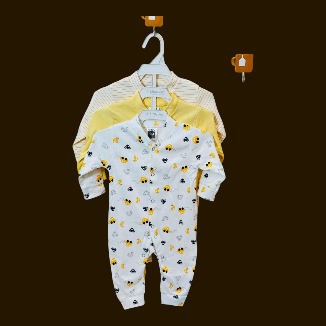 Here’s a polished and SEO-friendly website product description for your Baby Pack of 3 Sleep Suit Rompers Collection:


---

Baby Pack of 3 Sleep Suit Rompers – Soft Cotton Comfort for Peaceful Sleep

Give your little one the best start to sweet dreams with our Pack of 3 Baby Sleep Suit Rompers Collection. Crafted with love using 100% soft cotton, these rompers ensure your baby enjoys maximum comfort throughout the day and night.

Product Features:

Pack Includes: 3 full-sleeve sleep suit rompers

Sizes Ava