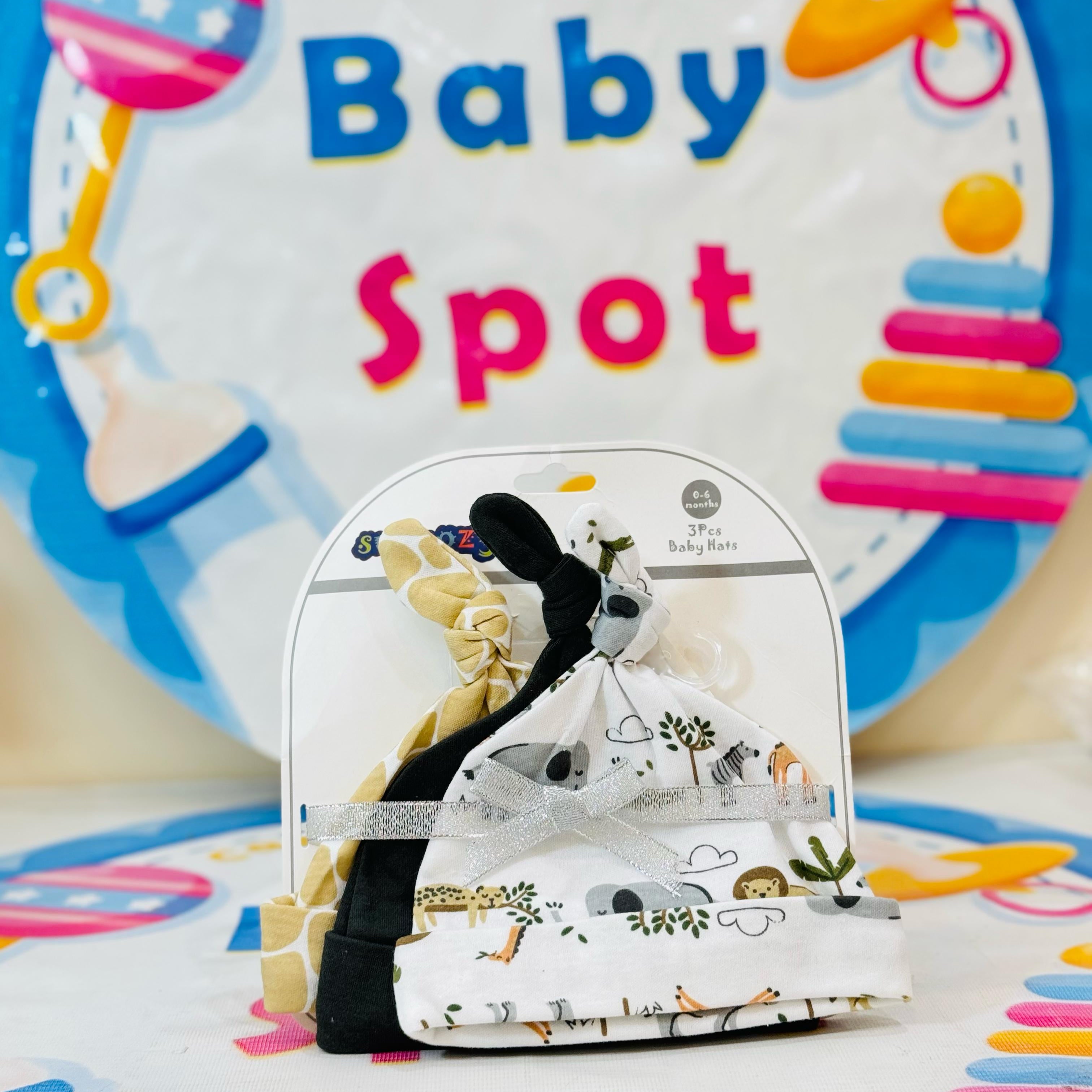 Sunnozy set of 3 knotted caps(0-6 months)