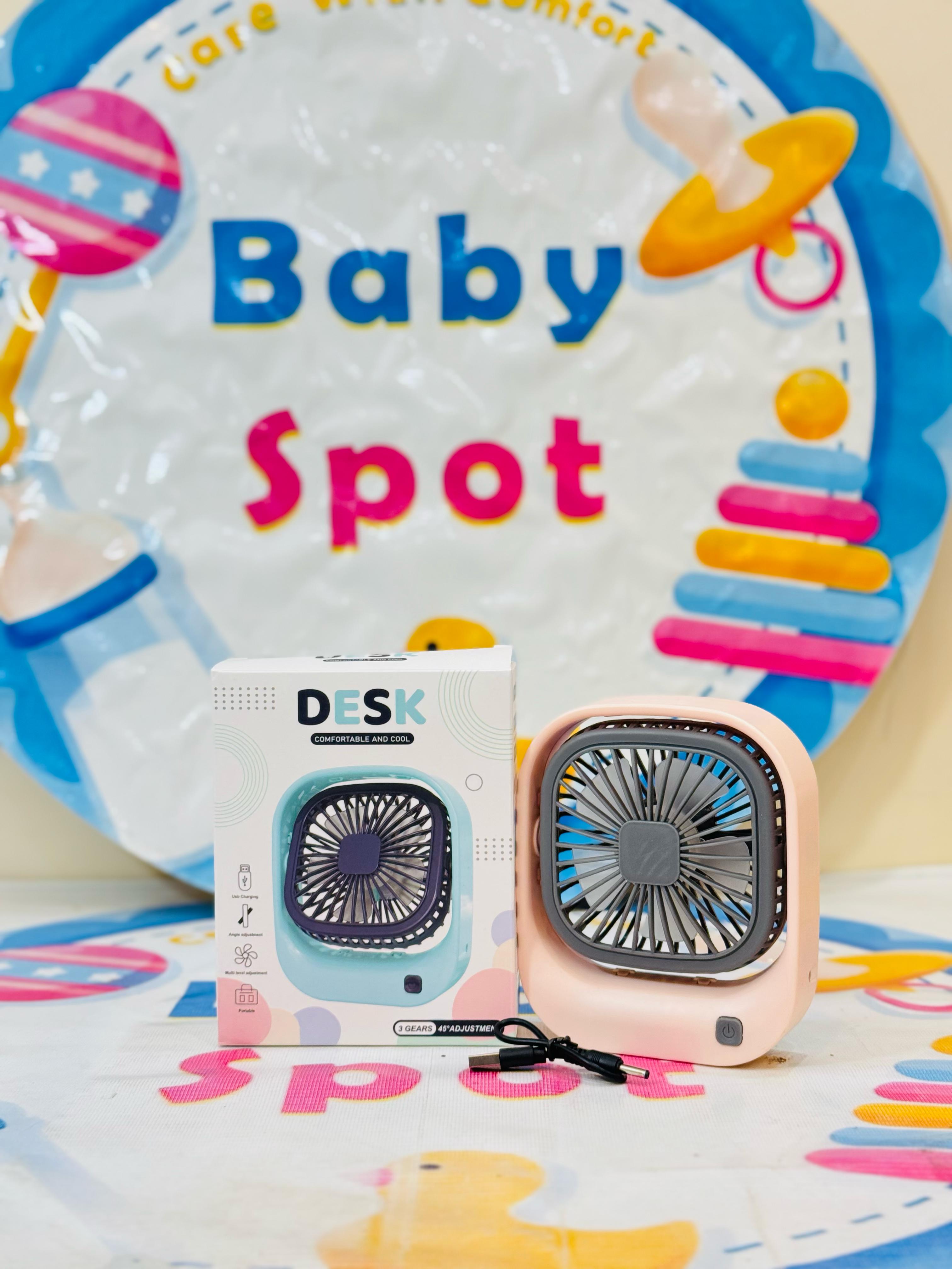 Cool Breeze at Your Desk or On-the-Go!

Introducing our Imported Rechargeable Mini Desk Fans — compact, powerful, and perfect for babies, moms, and daily use! Now available in cute, premium designs at Baby Spot.

Features:

3-Speed Adjustable Settings

Rechargeable & Cordless Convenience

Lightweight and Baby-Friendly

Compact Design – Ideal for Desks, Study Tables, Diaper Bags & Strollers

High-Quality Silent Motor for Smooth Cooling

4-Way Angle Adjustment for Perfect Airflow

Perfect for:

Hot Summer Day