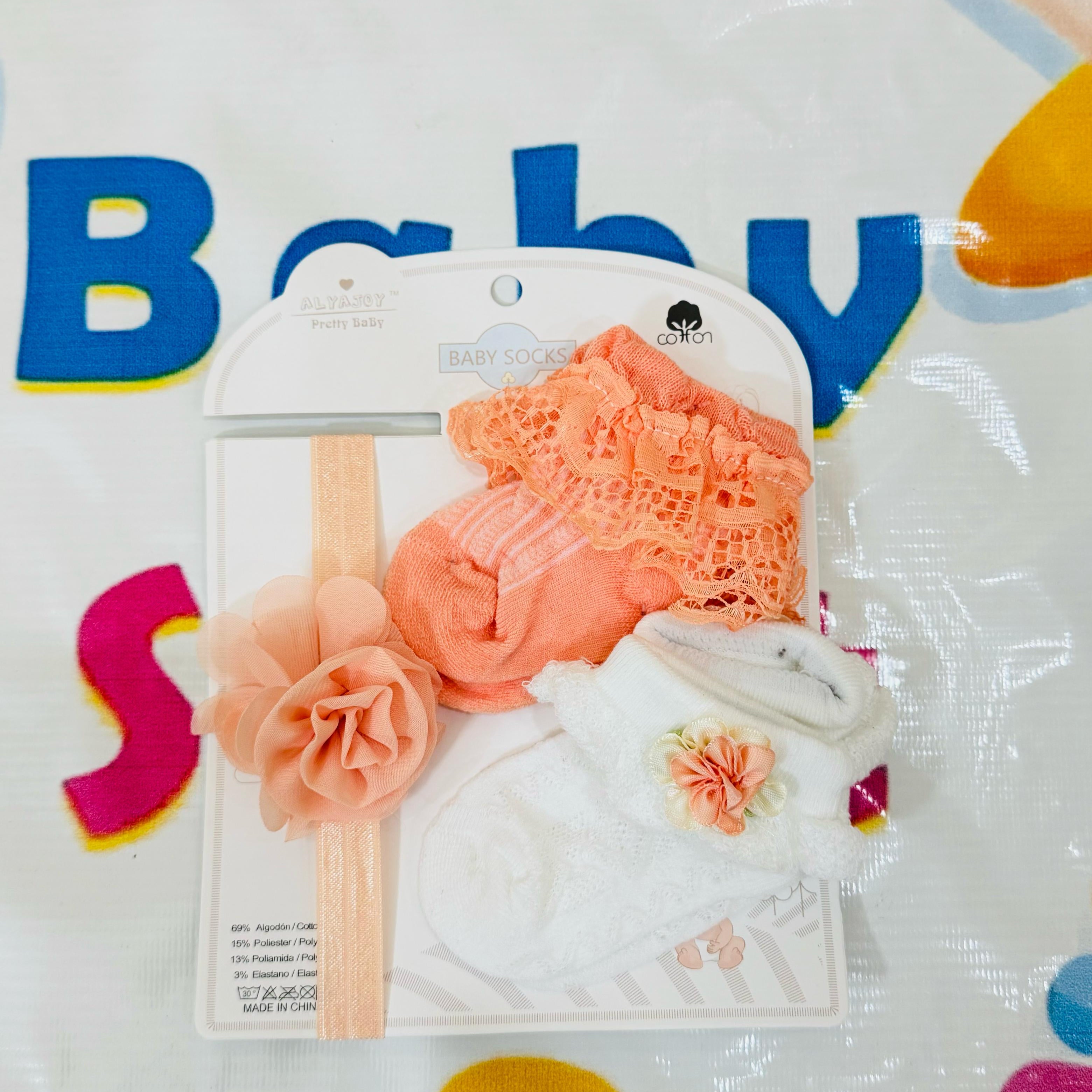 Imported Baby Fancy Set – 2 Pairs Socks + 1 Hairband

Add charm to your little one's look with our premium baby girl socks and hairband combo – the perfect choice for comfort and cuteness!

 

What's Included:

2 Pairs of Fancy Baby Socks.

1 Matching Soft Hairband

Soft, breathable, and baby-skin friendly material

Ideal for newborns to 9 months

Perfect for gifting, outings, and baby photoshoots

Available in adorable designs and beautiful color.

Upgrade your baby’s essentials with the best from your fav