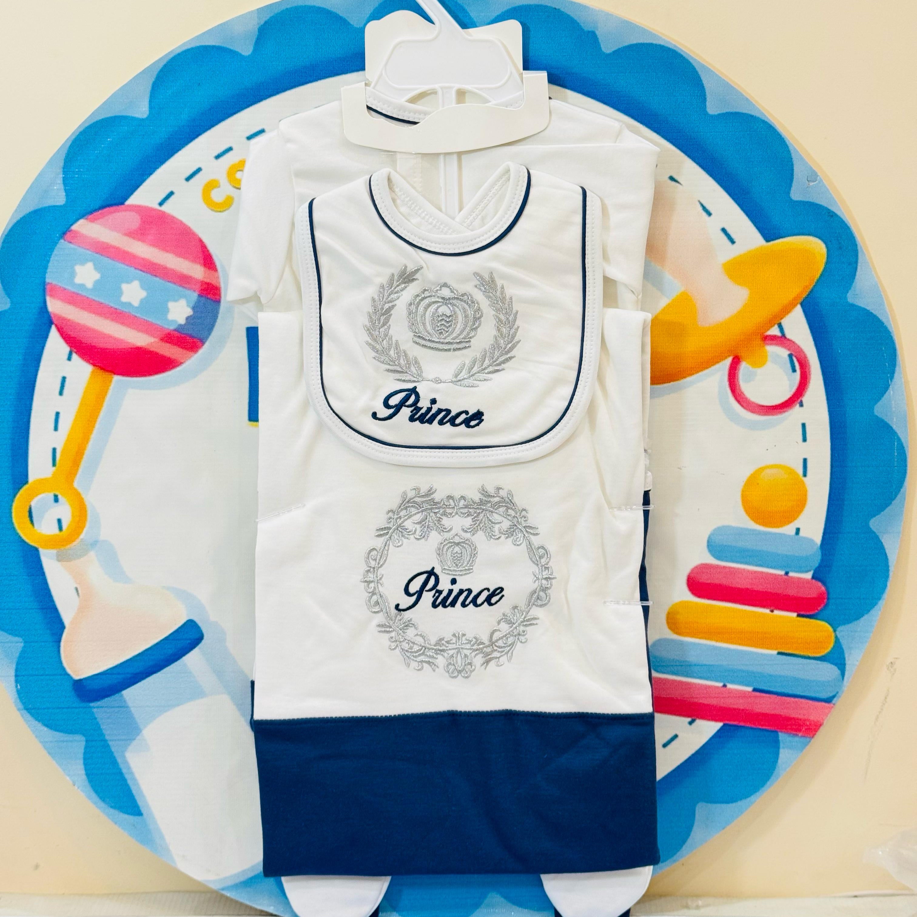 Premium 8-Pcs Starter Set for Little Prince – Newborn Must-Have!
Introducing our luxurious 8-piece baby boy starter set, thoughtfully curated to welcome your newborn with love and comfort.

• Includes: Pajama, Shirt, Wrapping Sheet, Bib, Cap, Mittens, Booties & a Matching Hanger
• Size: 0-3 Months
• Material: Super Soft & Breathable Fabric – Gentle on delicate baby skin
• Colors: Available in 5 Beautiful Shades
• Perfect For: Baby showers, gifting, hospital bag, and daily newborn wear

This adorable baby bo