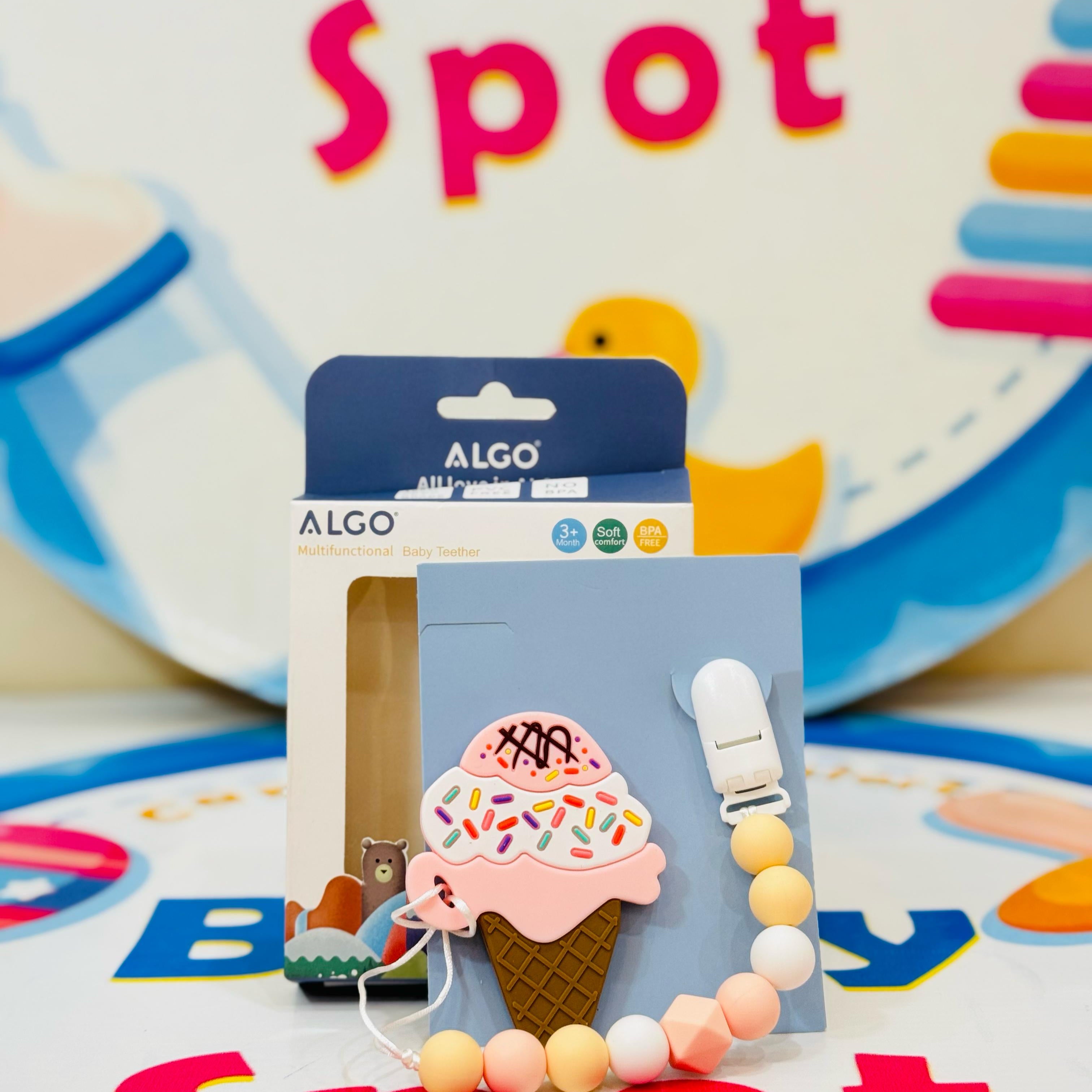 Silicone Baby Teether with Clip Chain – Ice Cream Edition 