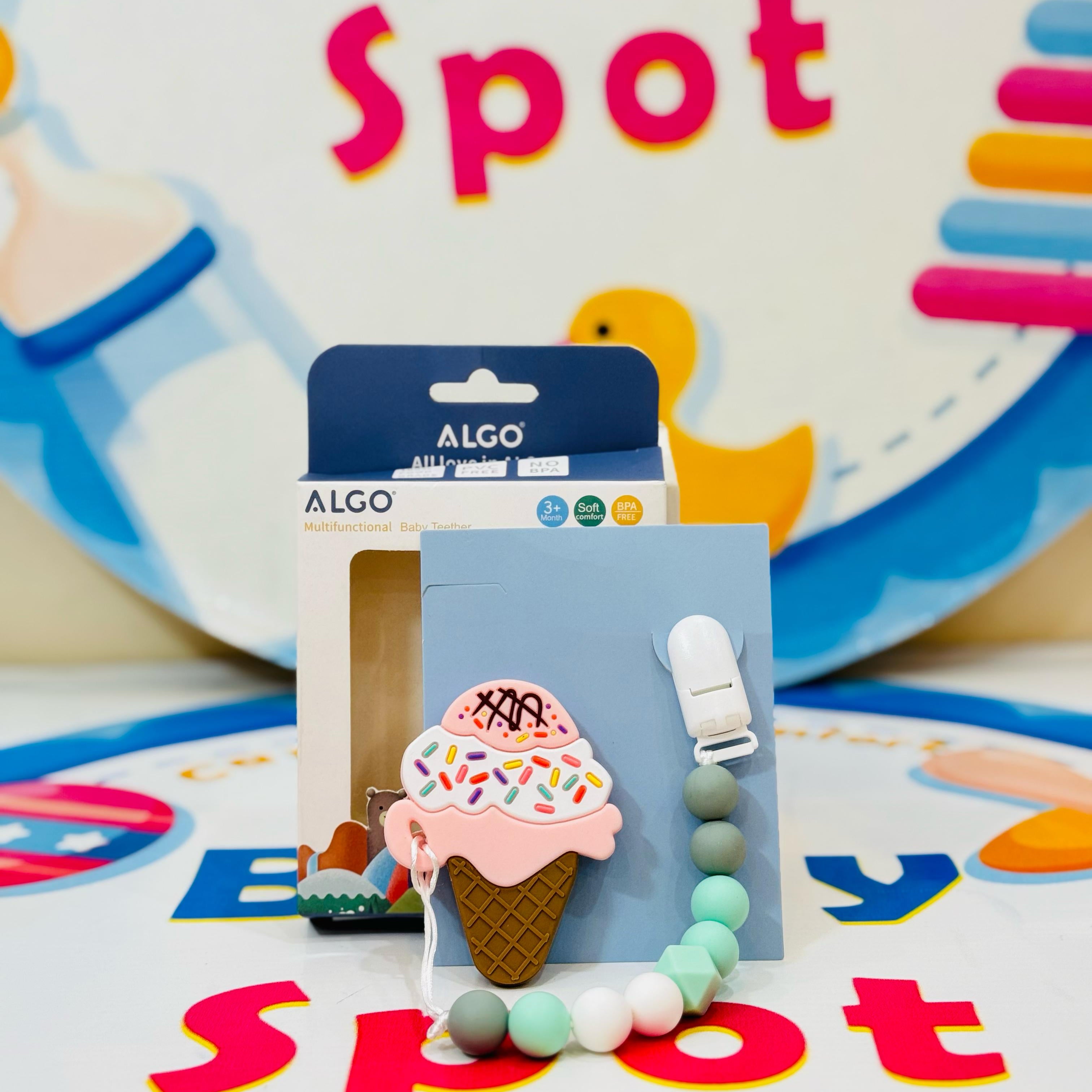 Silicone Baby Teether with Clip Chain – Ice Cream Edition