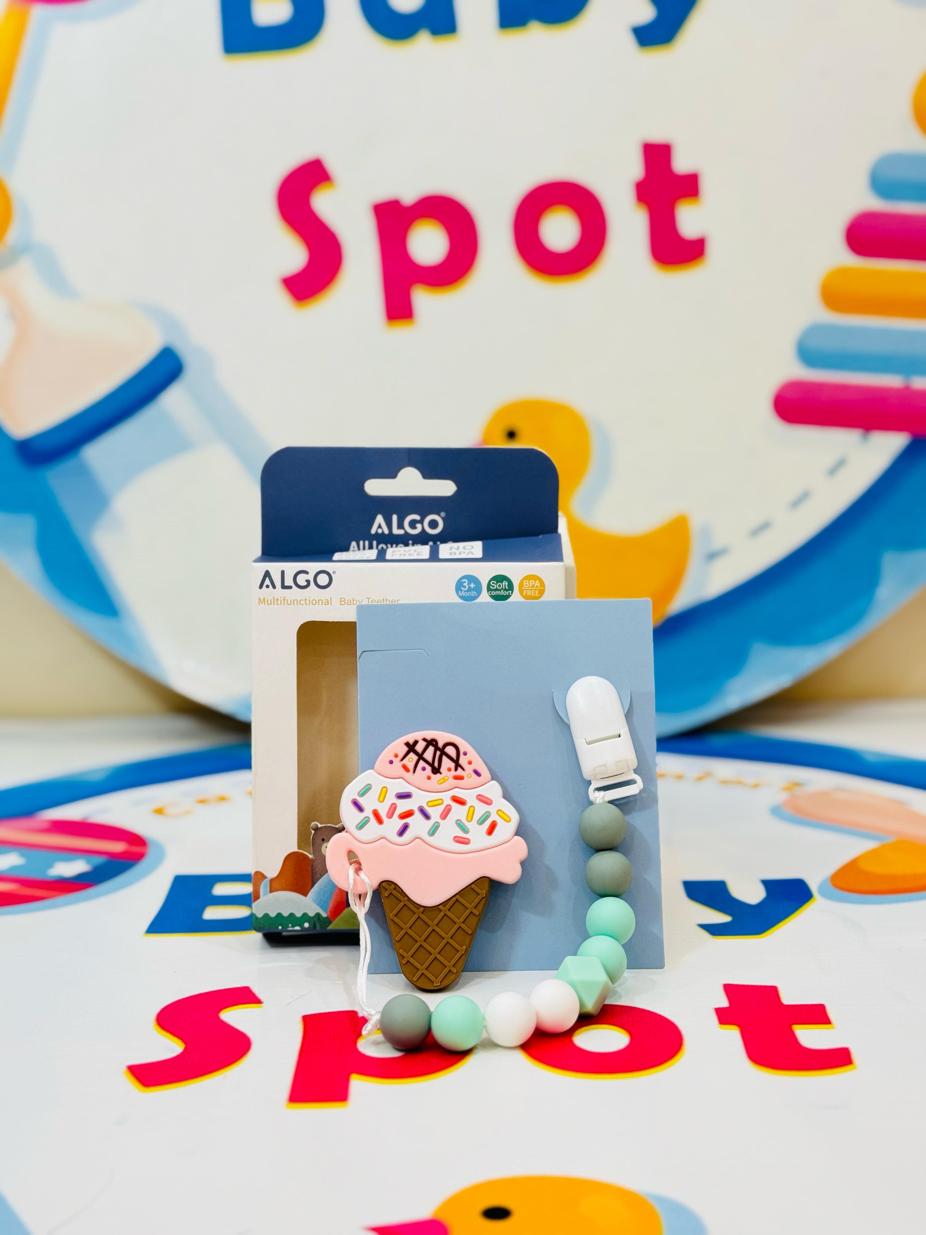 Silicone Baby Teether with Clip Chain – Ice Cream Edition