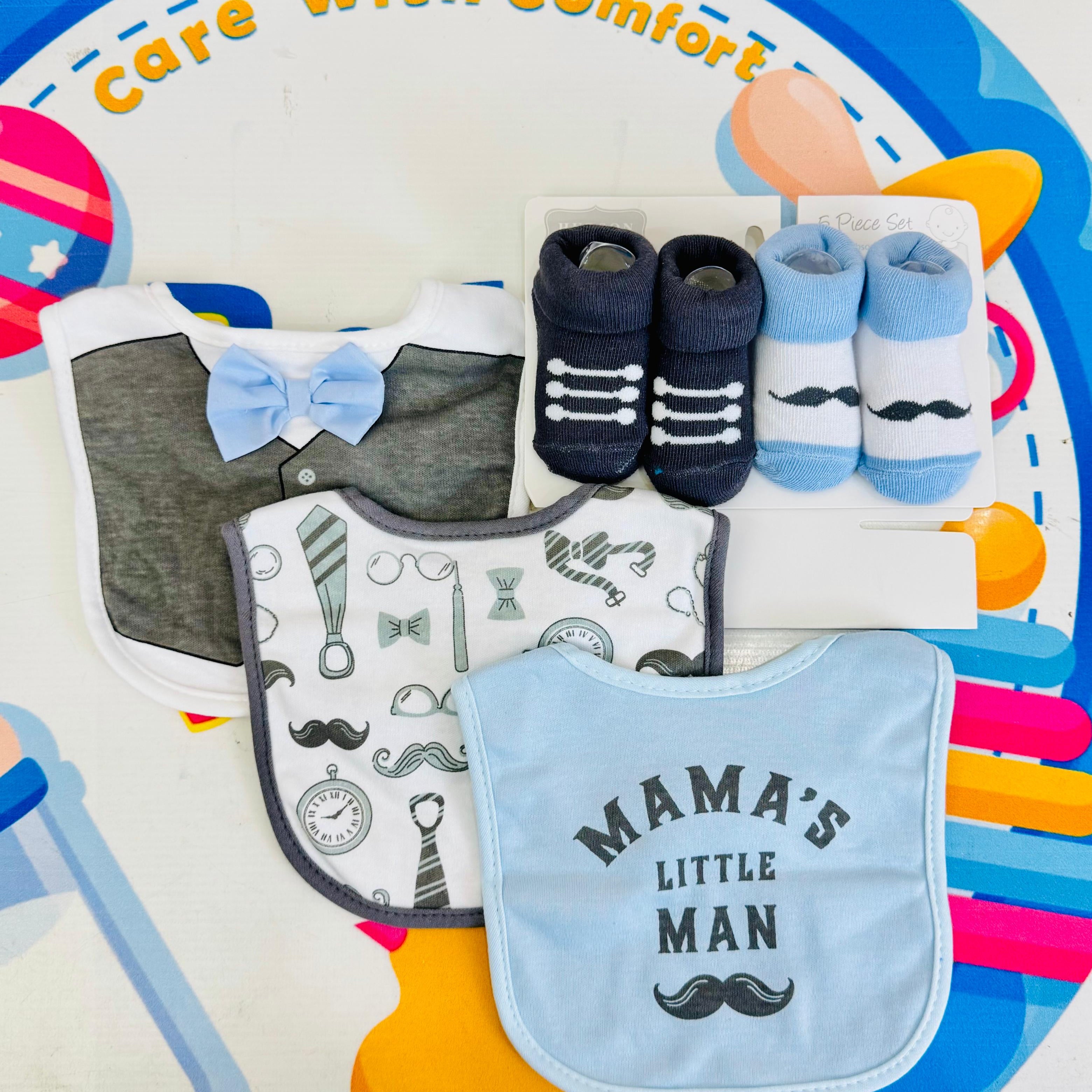 Hudson Baby Imported Combo Set – 3 Bibs + 2 Socks Booties