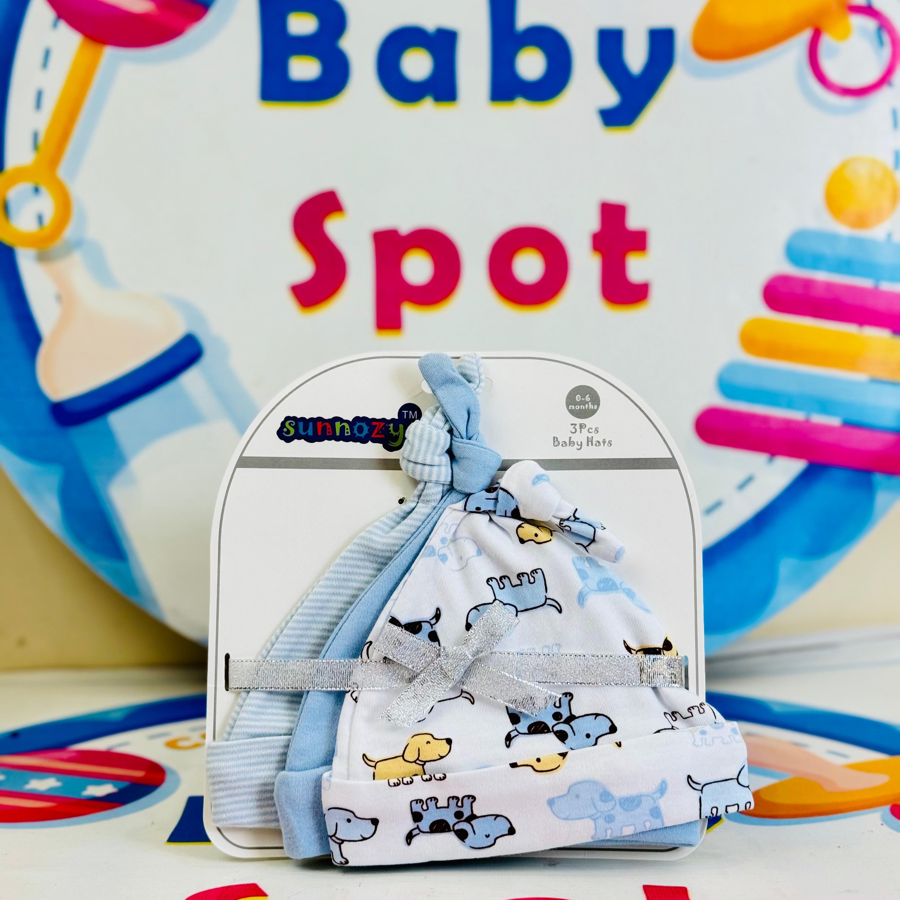 Sunnozy set of 3 knotted caps(0-6 months)