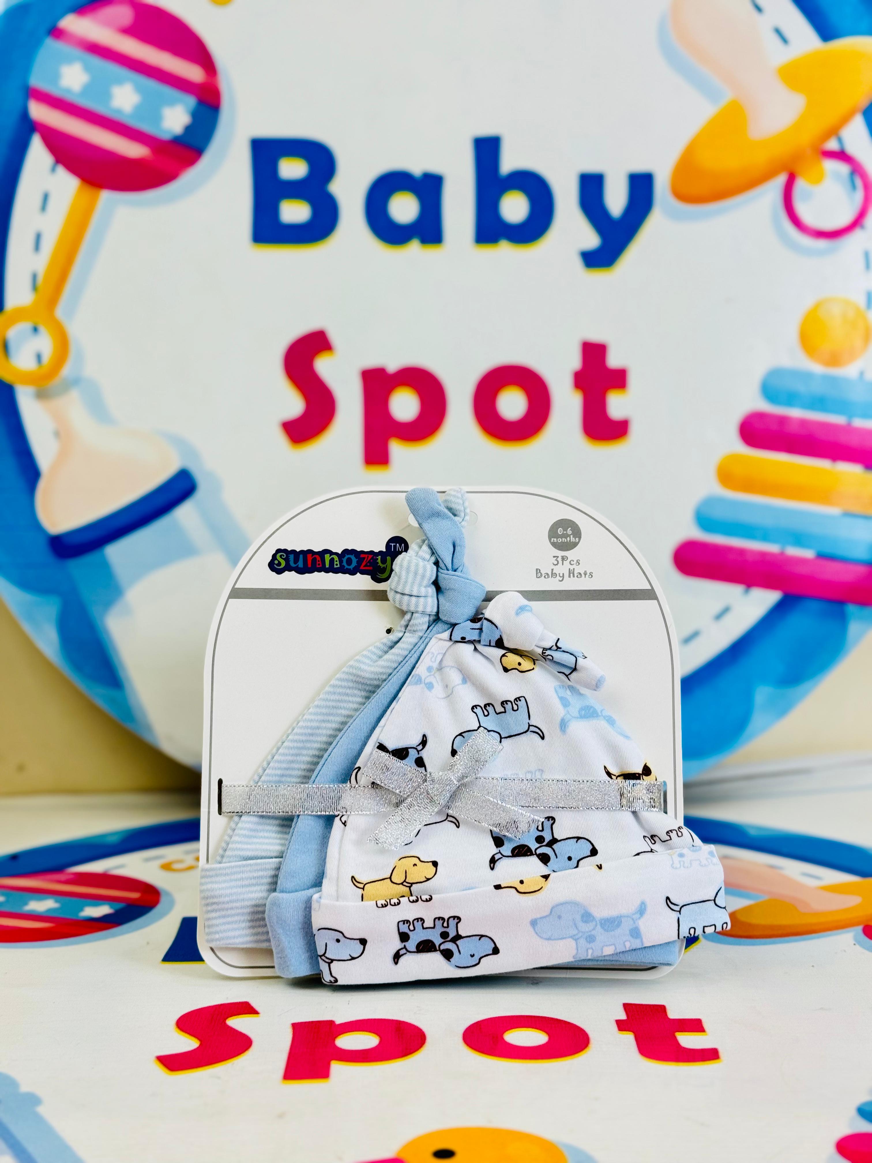 Sunnozy set of 3 knotted caps(0-6 months)