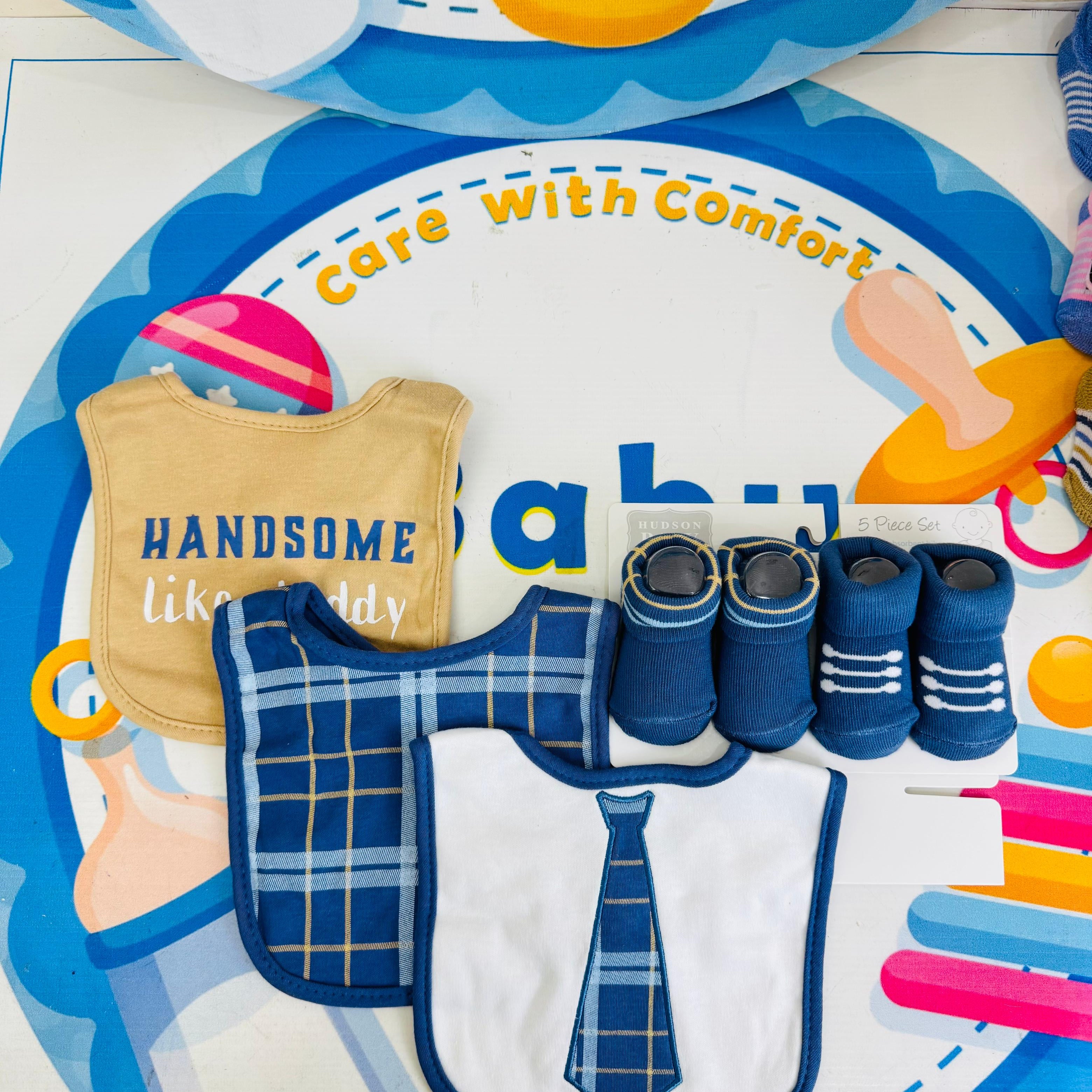 Hudson Baby Imported Combo Set – 3 Bibs + 2 Socks Booties
