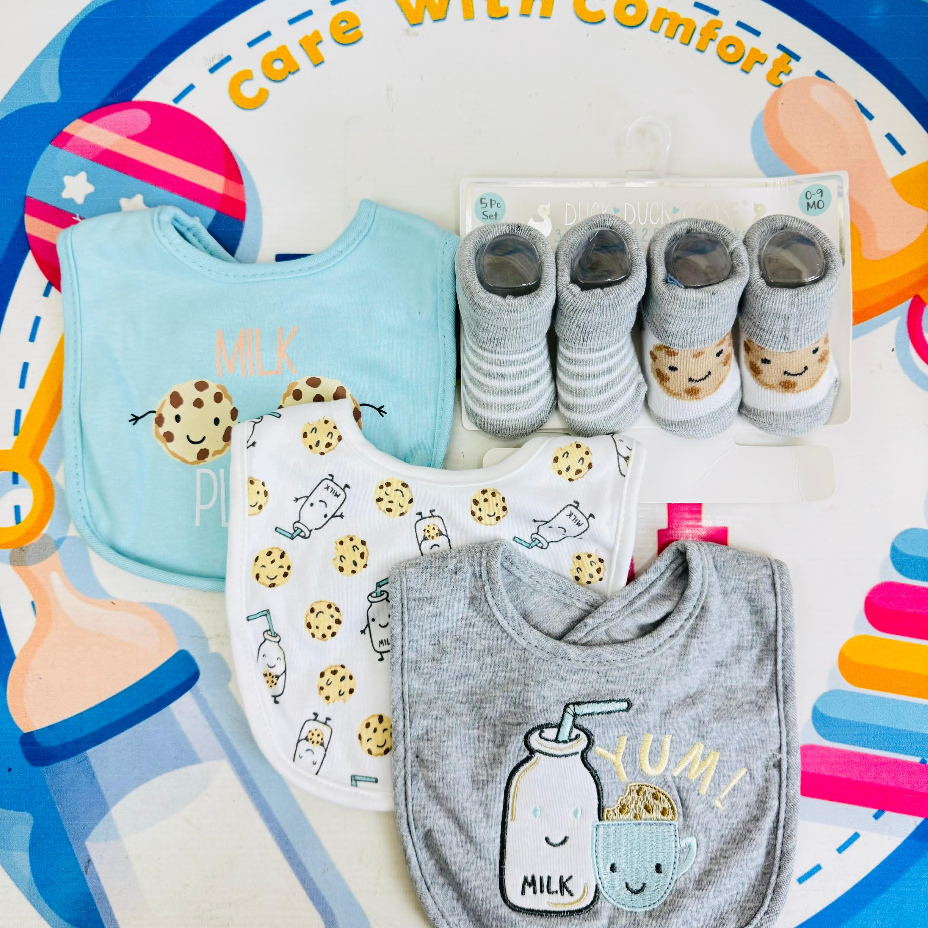 Hudson Baby Imported Combo Set – 3 Bibs + 2 Socks Booties