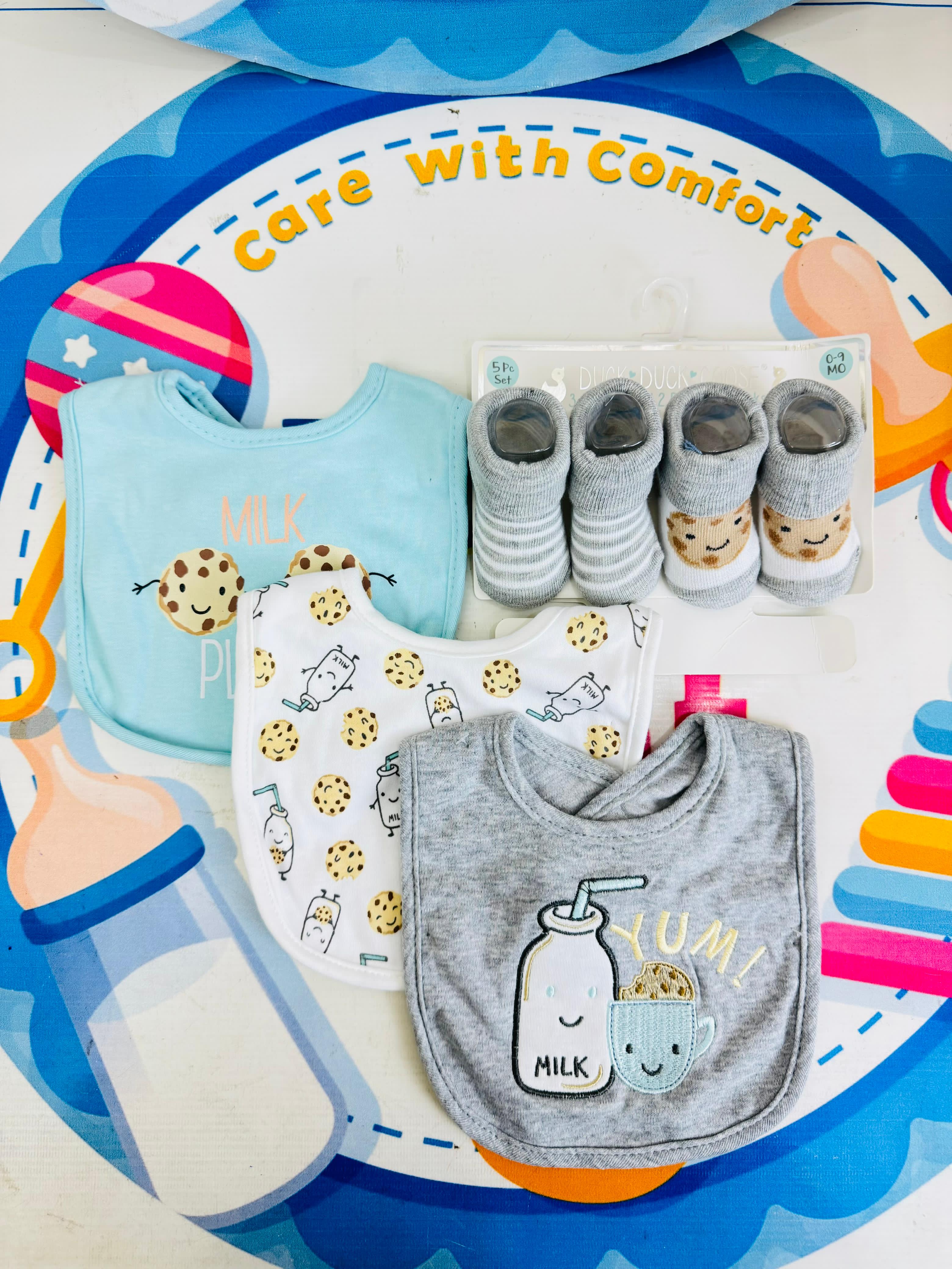 Hudson Baby Imported Combo Set – 3 Bibs + 2 Socks Booties