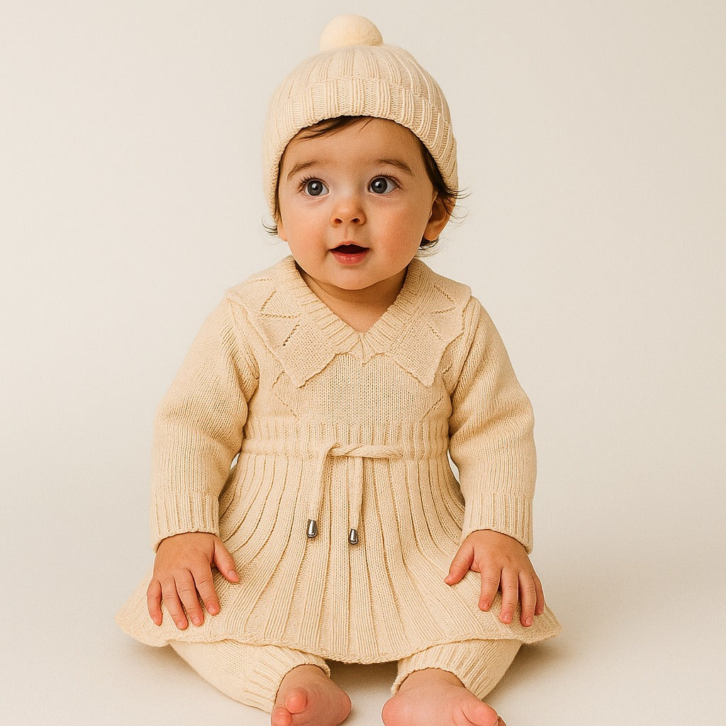 Woolen baby Frock suit with Cap