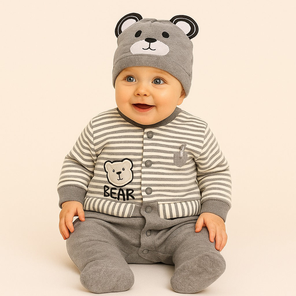 Quilted Winter Rompers with cap n socks(0-3months)
