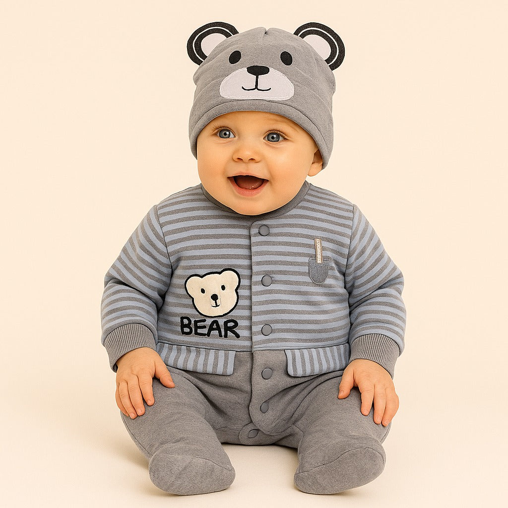 Quilted Winter Rompers with cap n socks(0-3months)