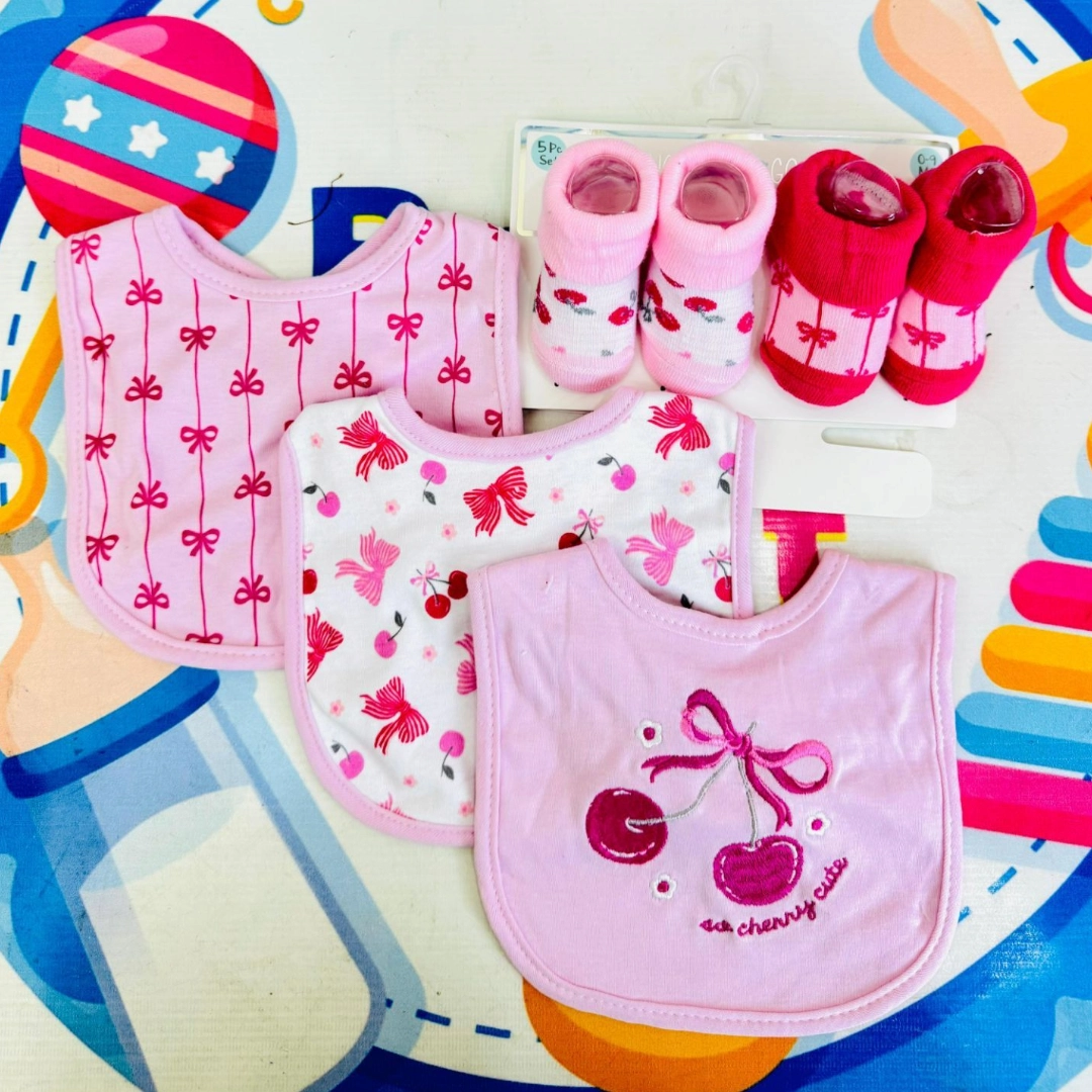 Hudson Baby Imported Combo Set – 3 Bibs + 2 Socks Booties