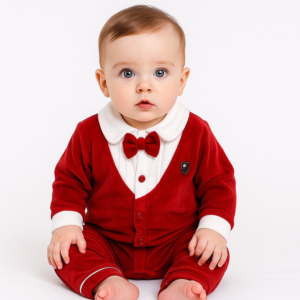 Turkish Velvet Style Tuxedo Romper Set