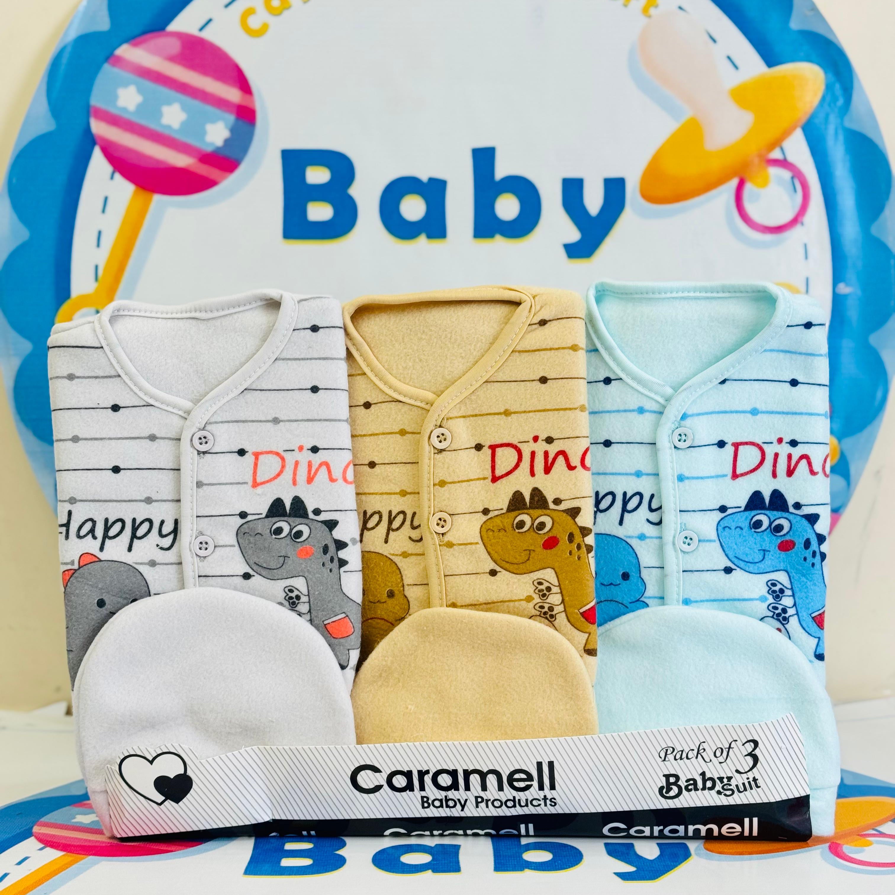 Winter Baby Suits Set – Pack of 3 with Matching Cap