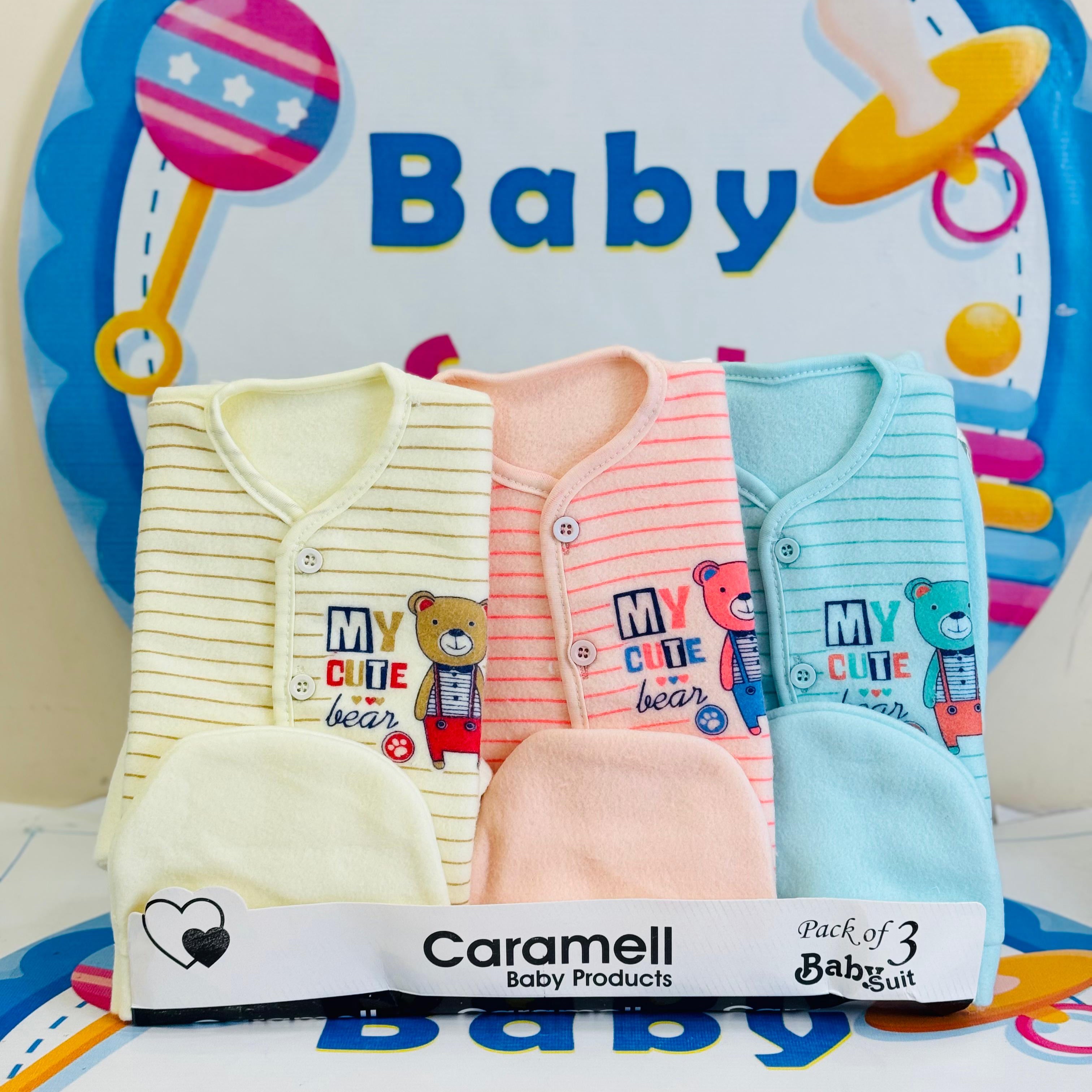 Winter Baby Suits Set – Pack of 3 with Matching Cap