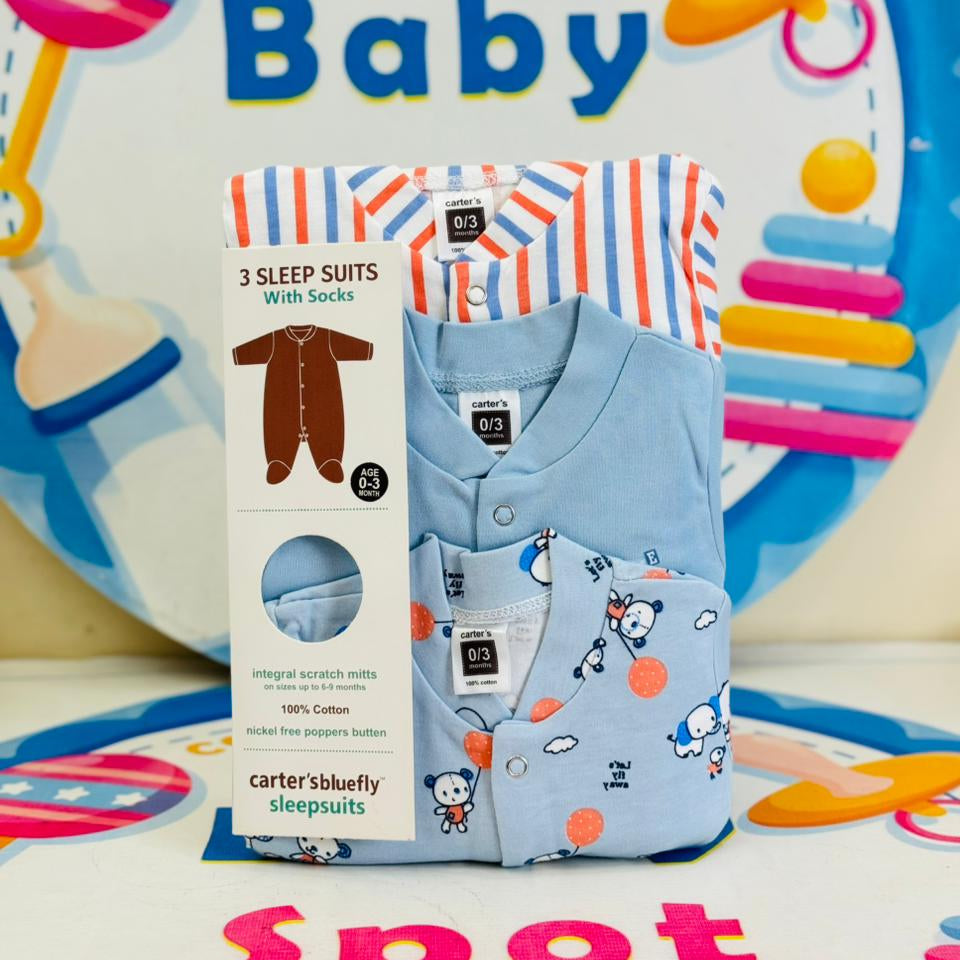 Carters Pack of 3 Sleep Suit Rompers Collection B (open feet)