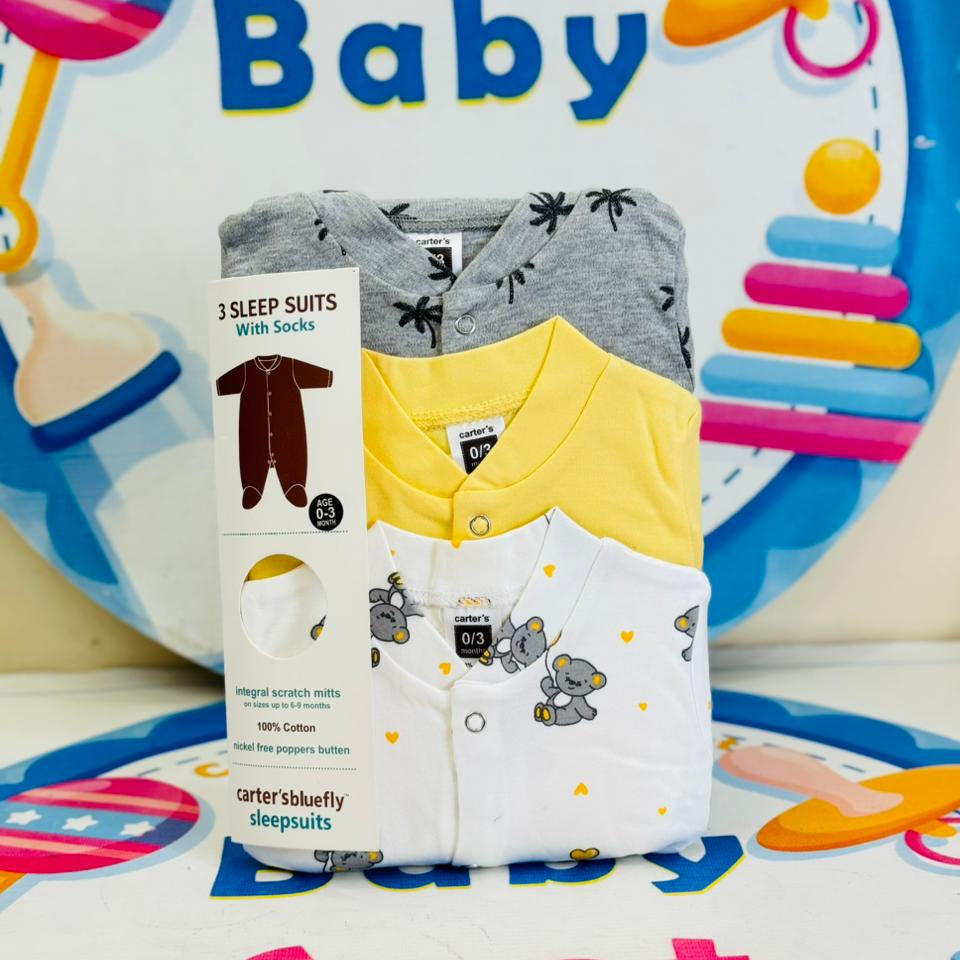 Carters Pack of 3 Sleep Suit Rompers Collection Y (open feet )