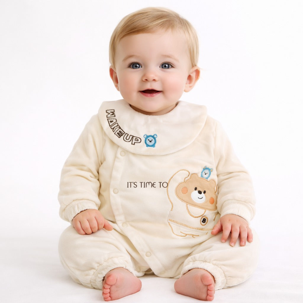 Baby Quilted Foaming Winter Rompers with bib – Cozy & Stylish