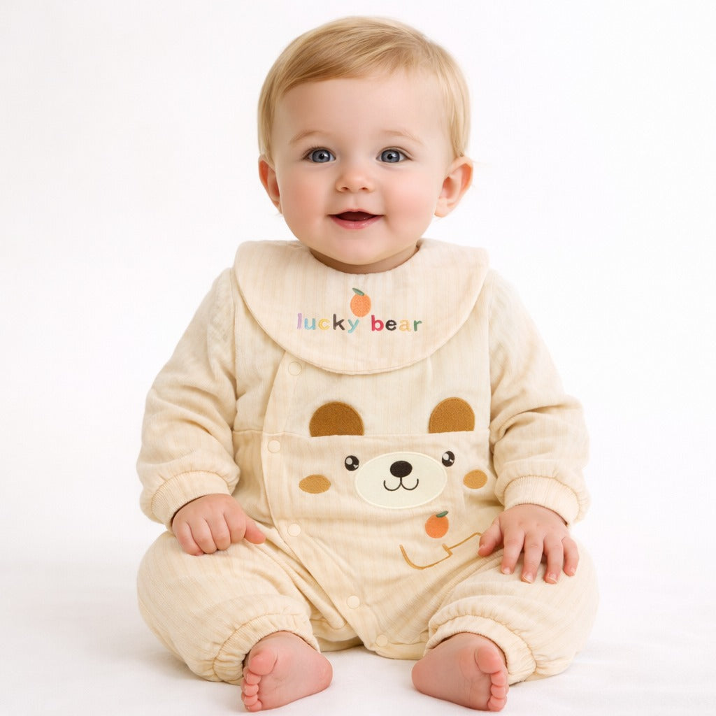 Baby Quilted Winter Rompers with bib– Cozy & Stylish