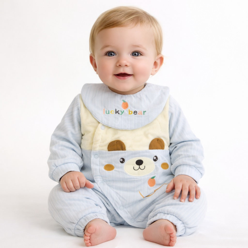 Baby Quilted Foaming Romper with bib – Cozy & Stylish