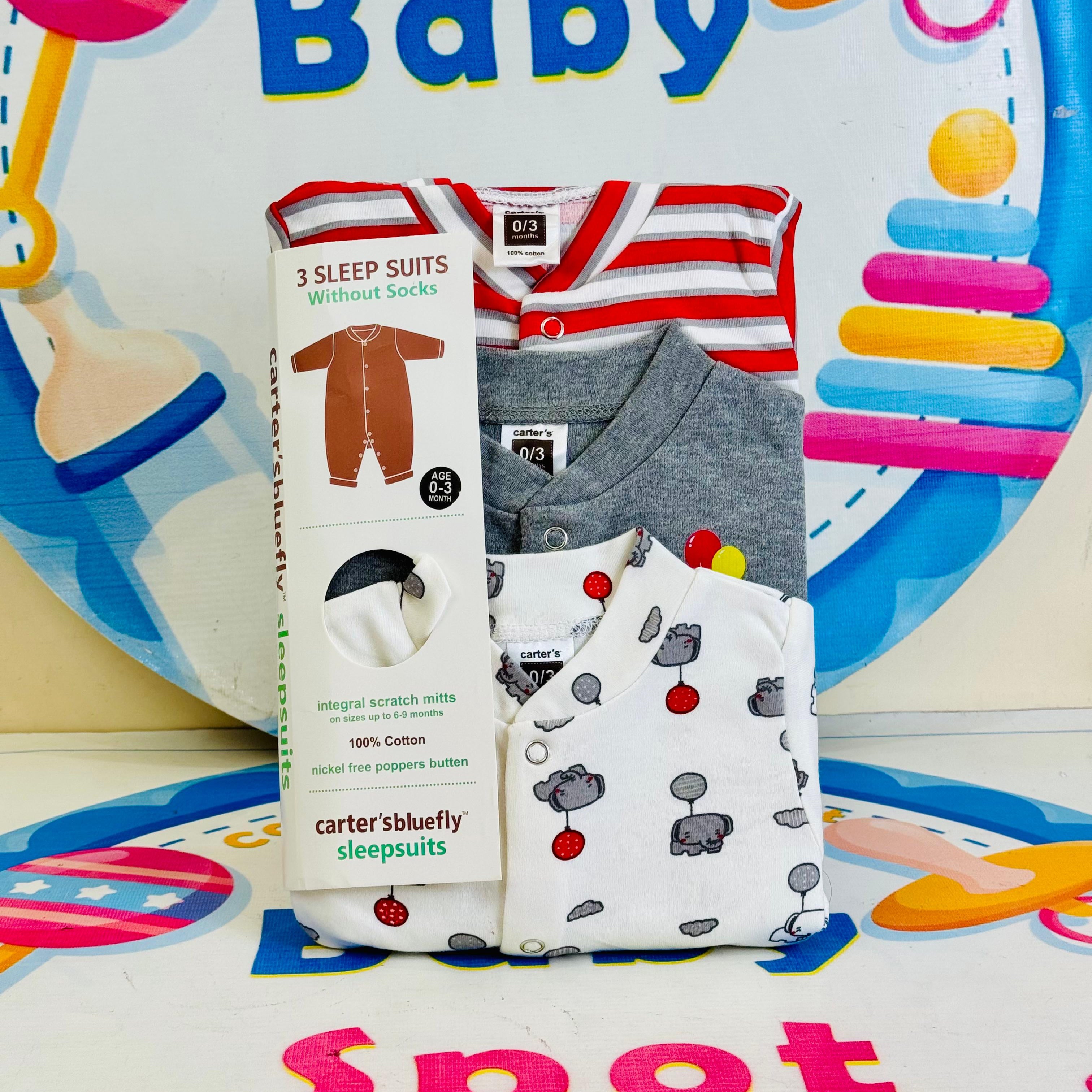 Carters Pack of 3 Sleep Suit Rompers Collection R (Open Feet)