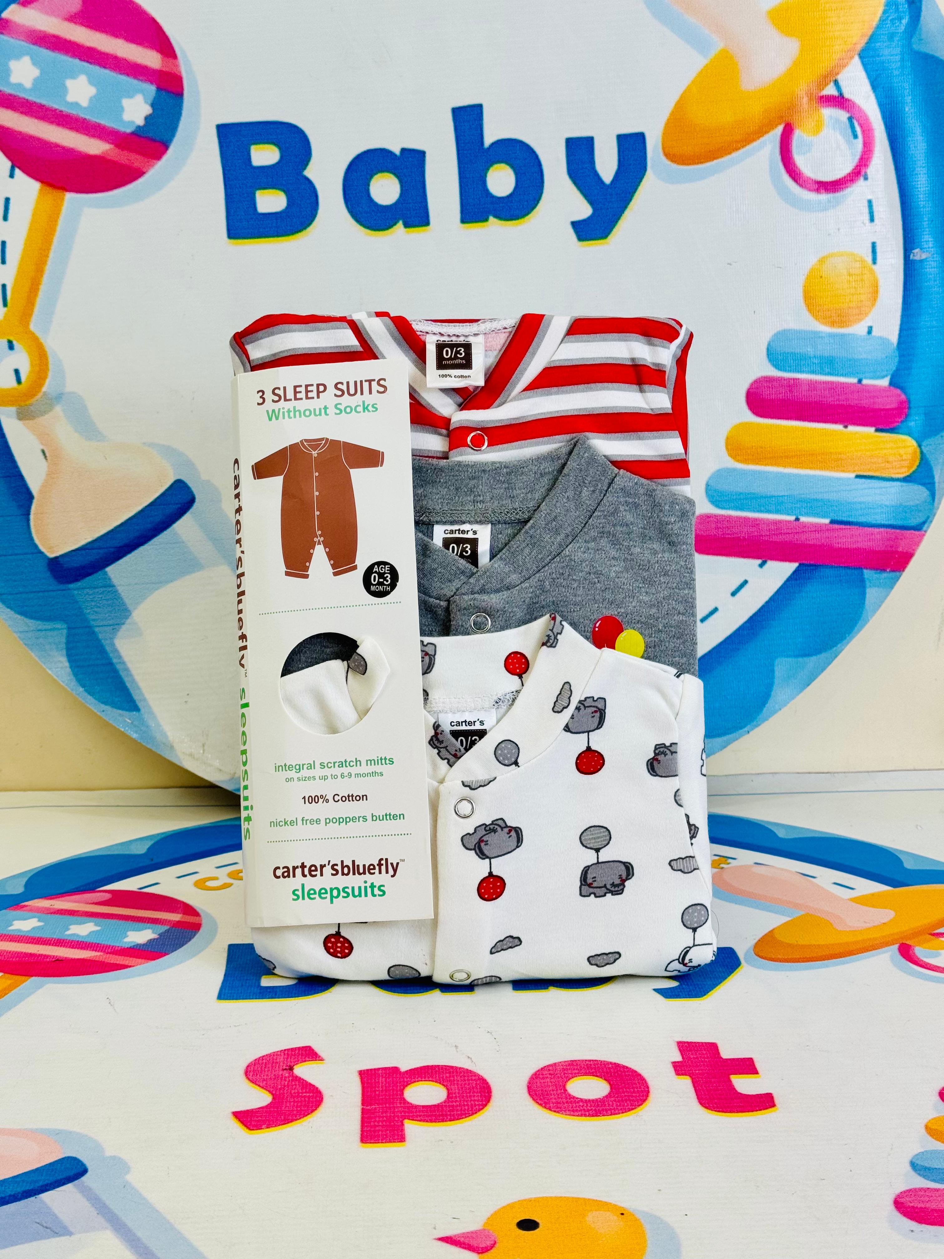 Carters Pack of 3 Sleep Suit Rompers Collection R (Open Feet)