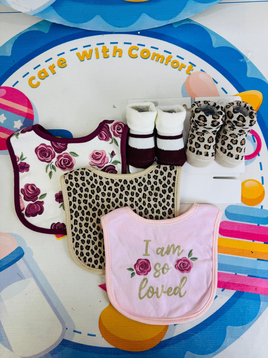 Hudson Baby Imported Combo Set – 3 Bibs + 2 Socks Booties