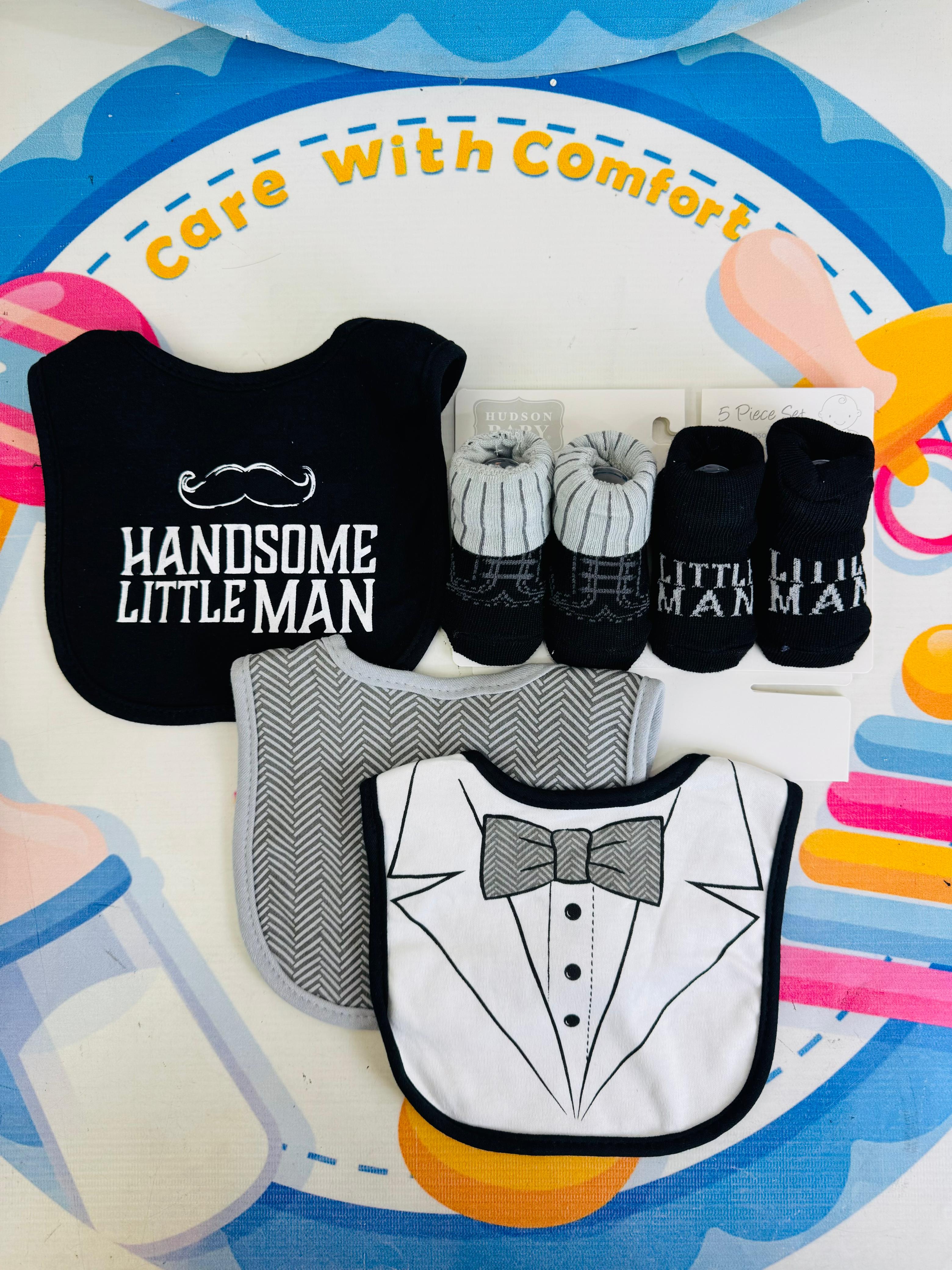 Hudson Baby Imported Combo Set – 3 Bibs + 2 Socks Booties