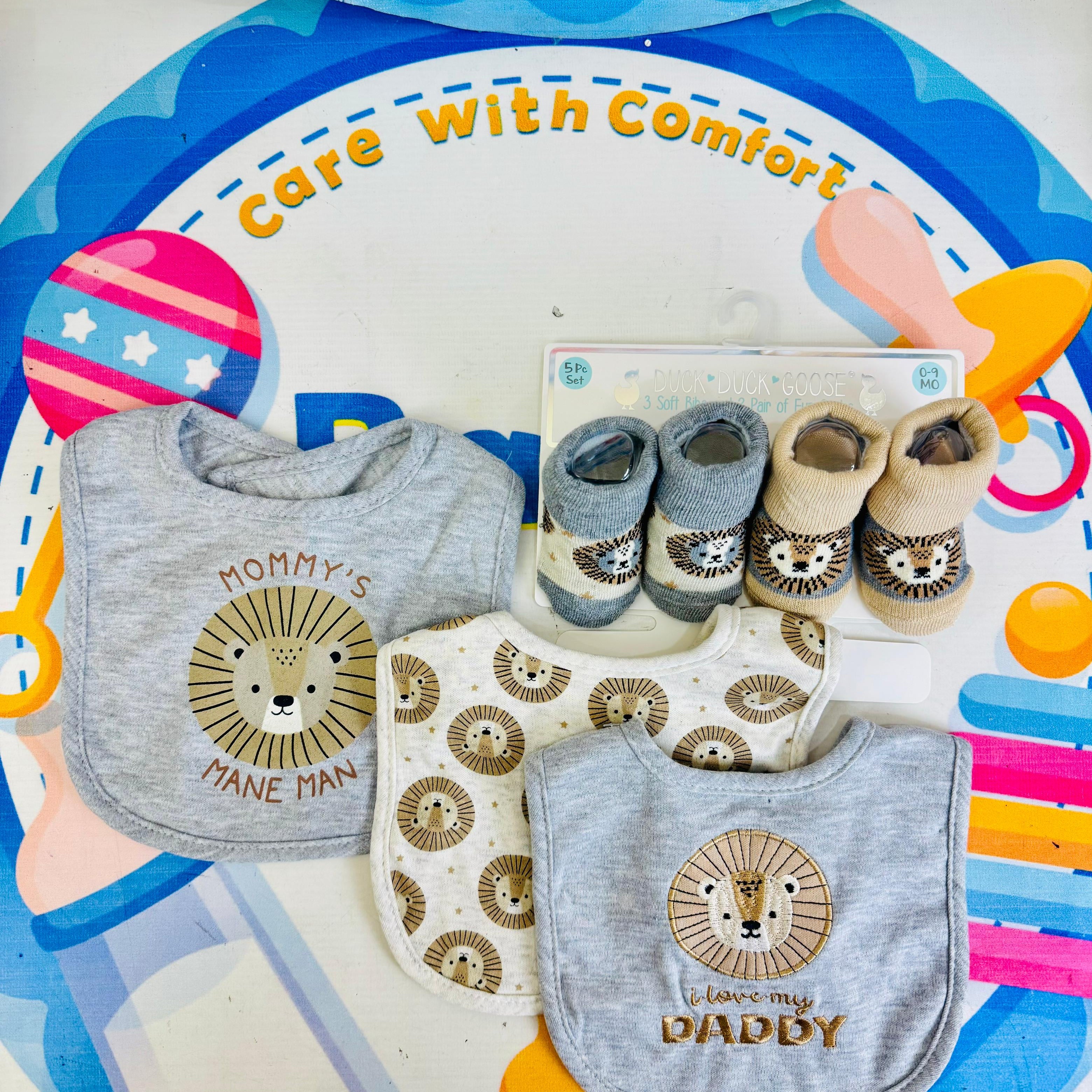 Hudson Baby Imported Combo Set – 3 Bibs + 2 Socks Booties