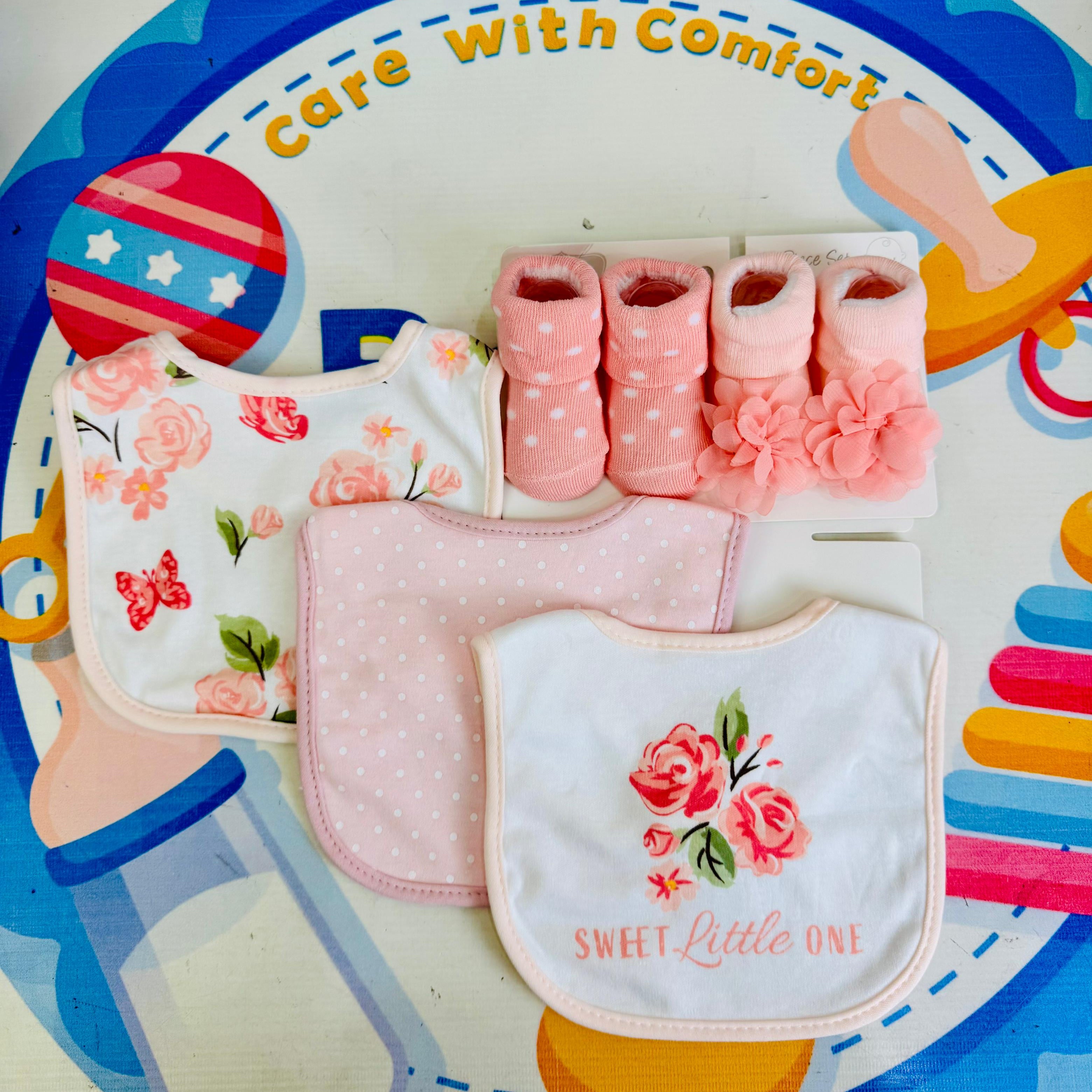 Hudson Baby Imported Combo Set – 3 Bibs + 2 Socks Booties