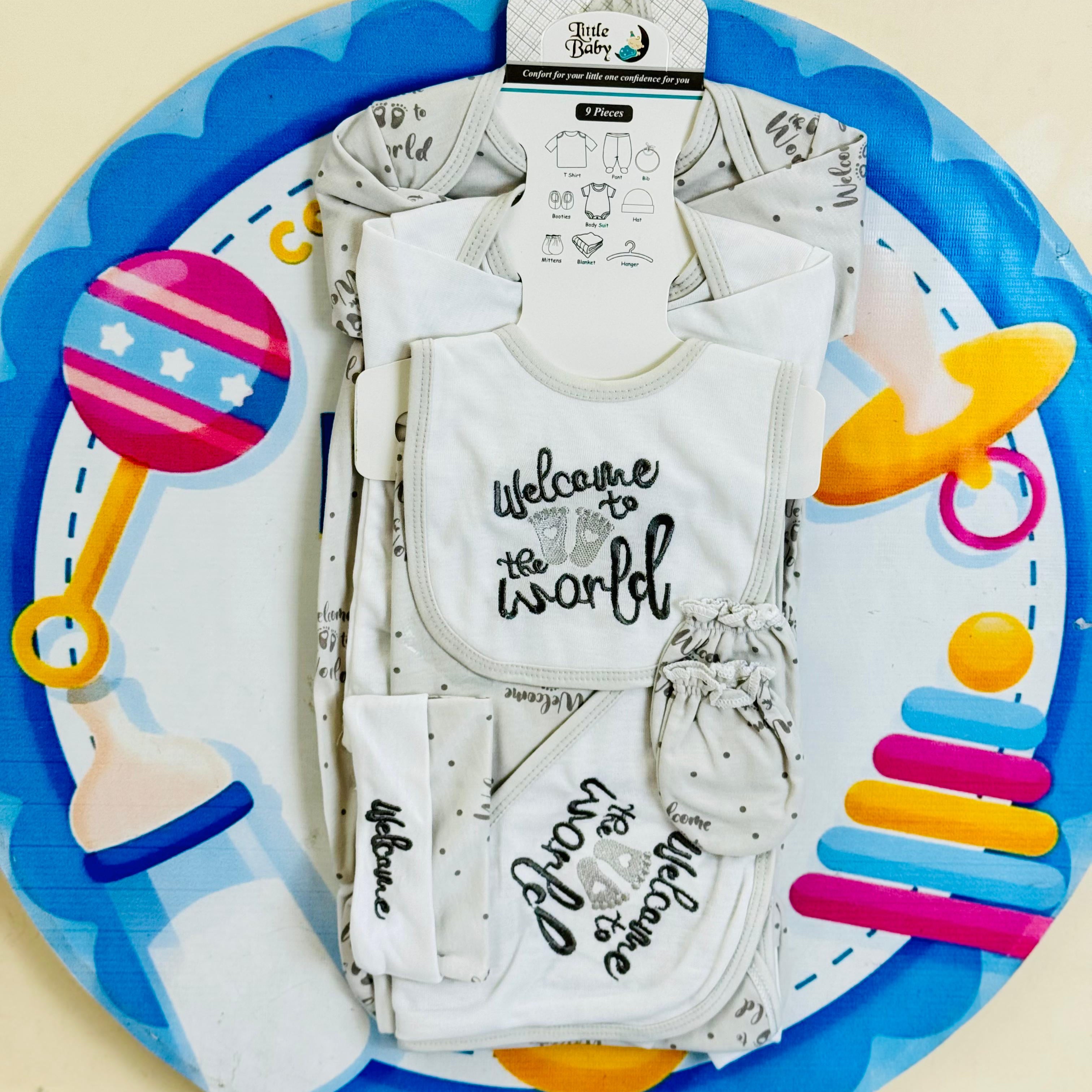 9 pcs baby starter set collection (Grey)