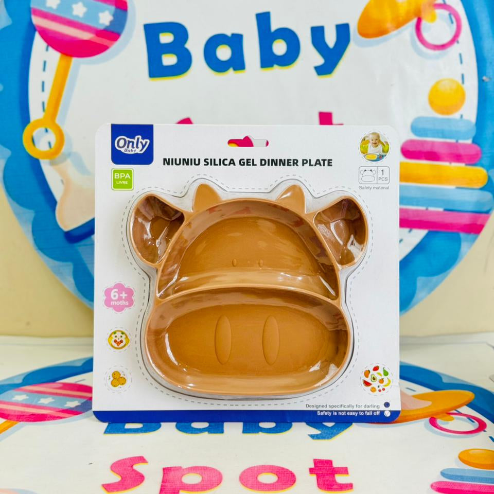 🐮 Baby Silicone Feeding Plate – Moo Shape
